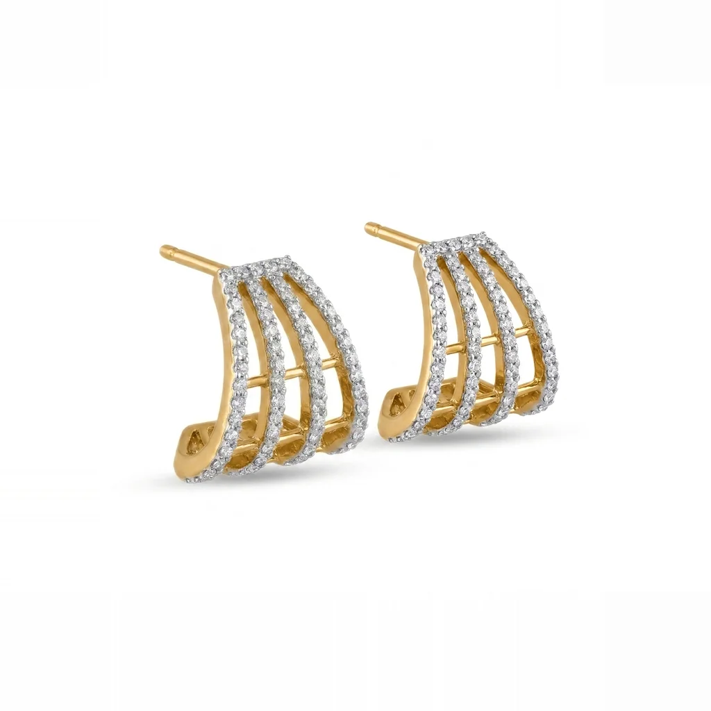 Adrienne Multi-Row Pavé Huggies, view 2 — House of Mina