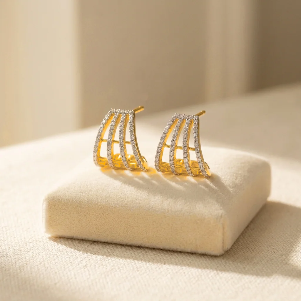 Adrienne Multi-Row Pavé Huggies, view 3 — House of Mina