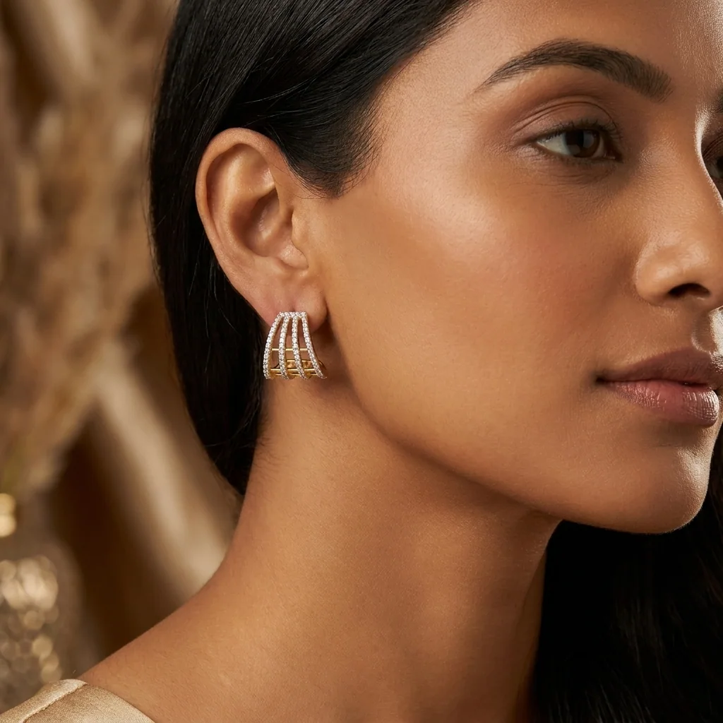 Adrienne Multi-Row Pavé Huggies, view 4 — House of Mina