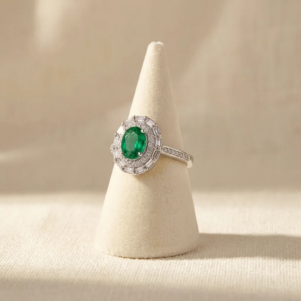 Oval Baguette Halo Ring, view 5 — House of Mina