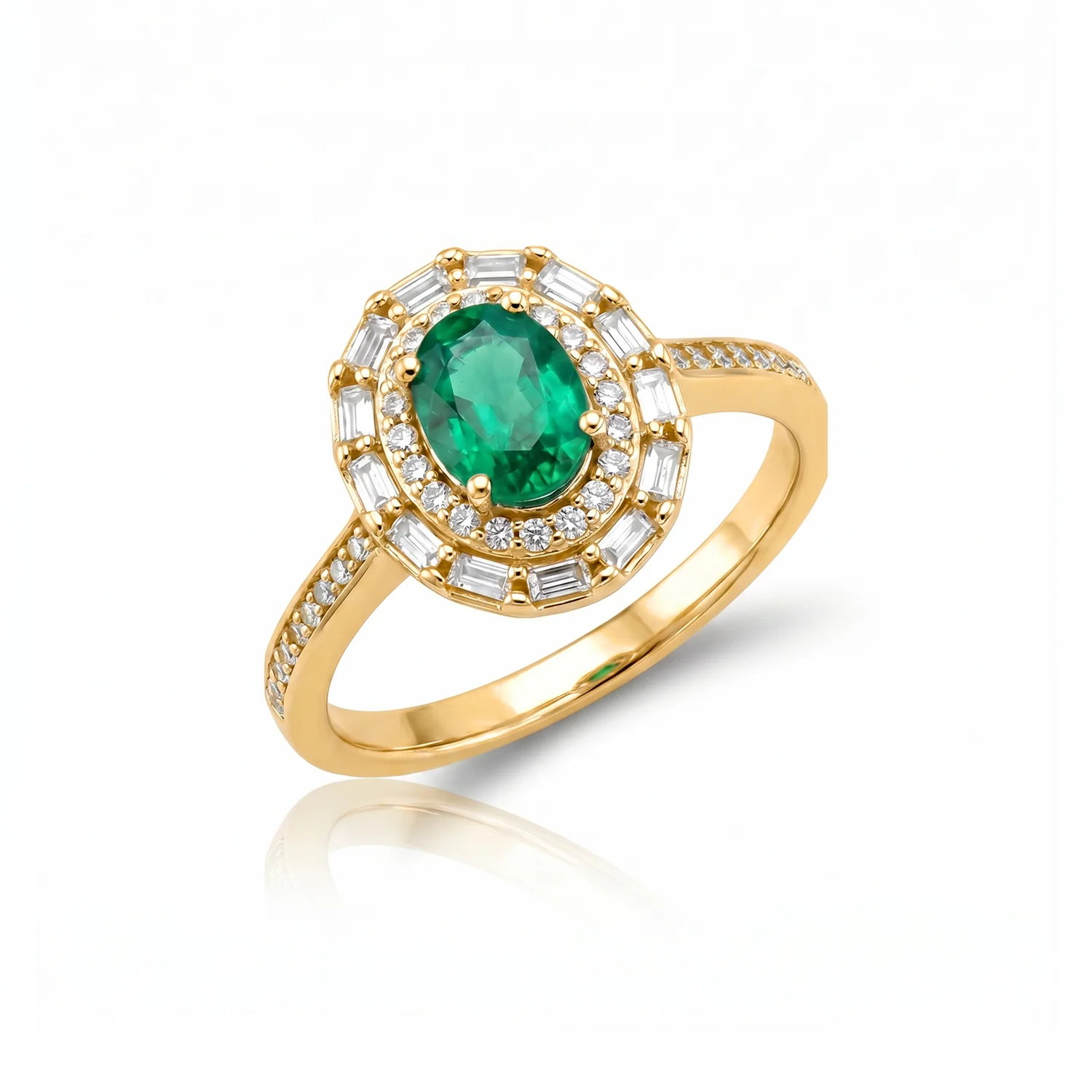Oval Baguette Halo Ring, view 6 — House of Mina