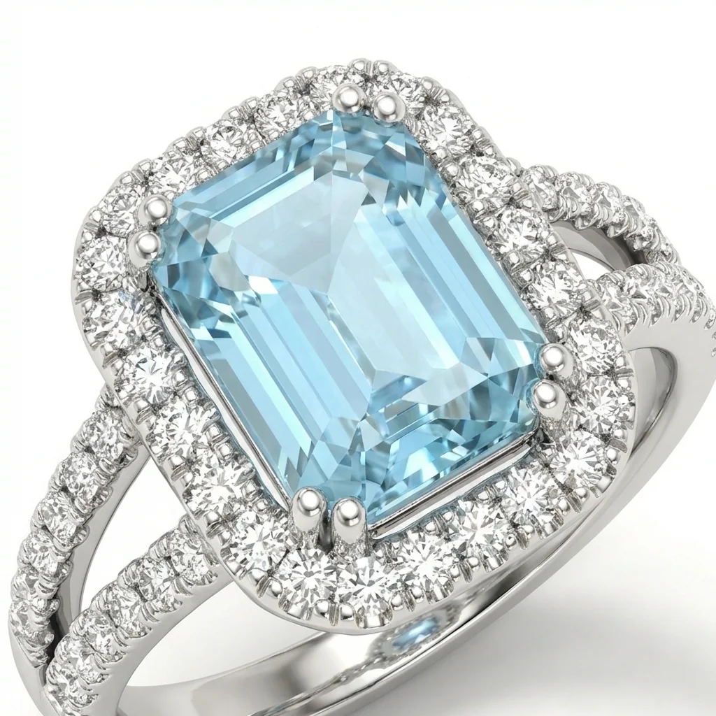Azzura Emerald Cut Ring, view 3 — House of Mina