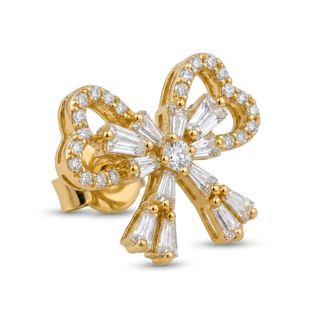 Brigitte Baguette Bow Studs, view 2 — House of Mina