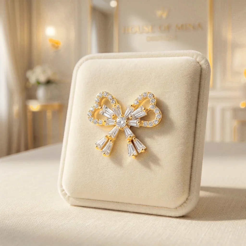Brigitte Baguette Bow Studs, view 3 — House of Mina