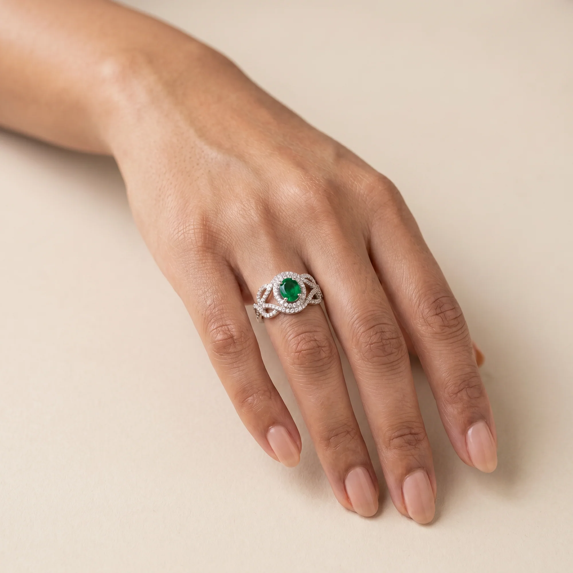 Oval Woven Halo Ring, view 3 — House of Mina