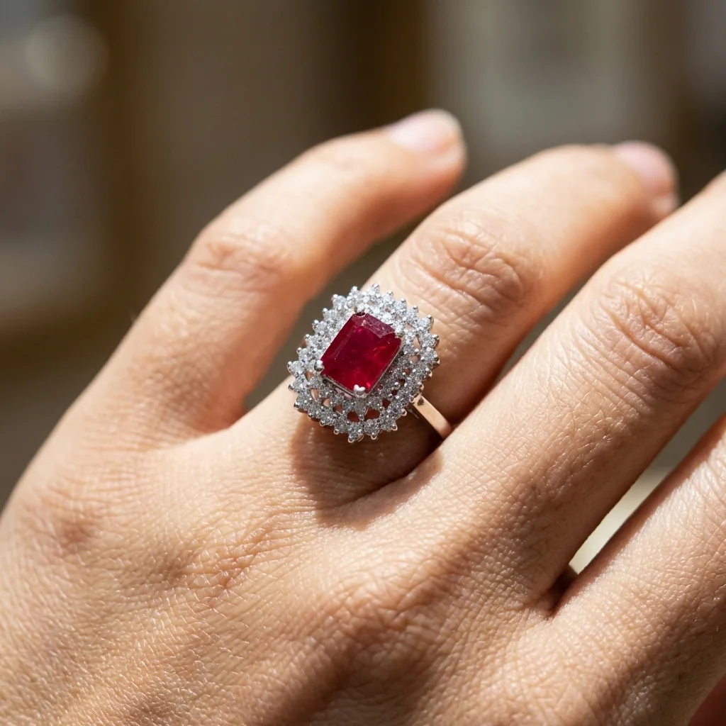 Carmine Halo Ring, view 2 — House of Mina