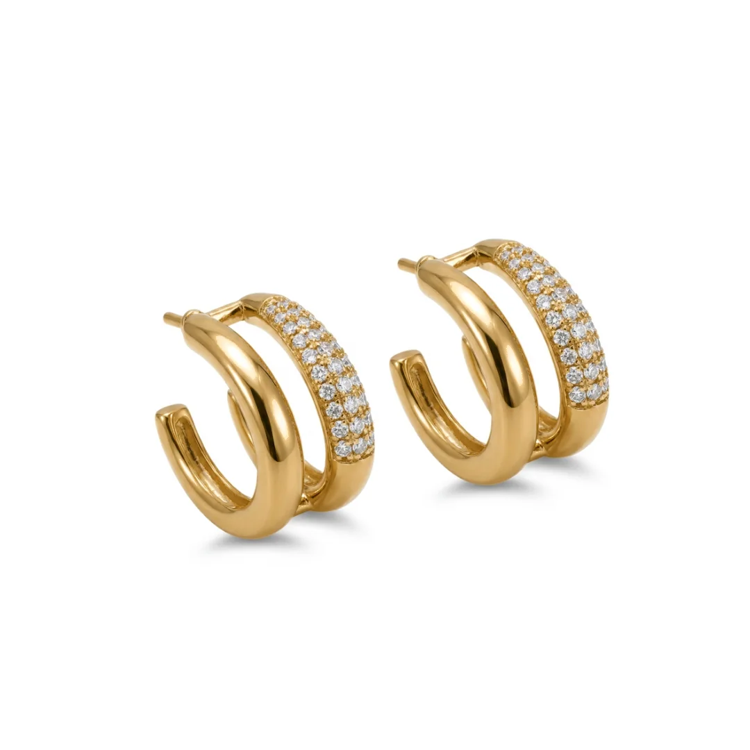 Chunky Half-Pavé Hoops, view 1 — House of Mina