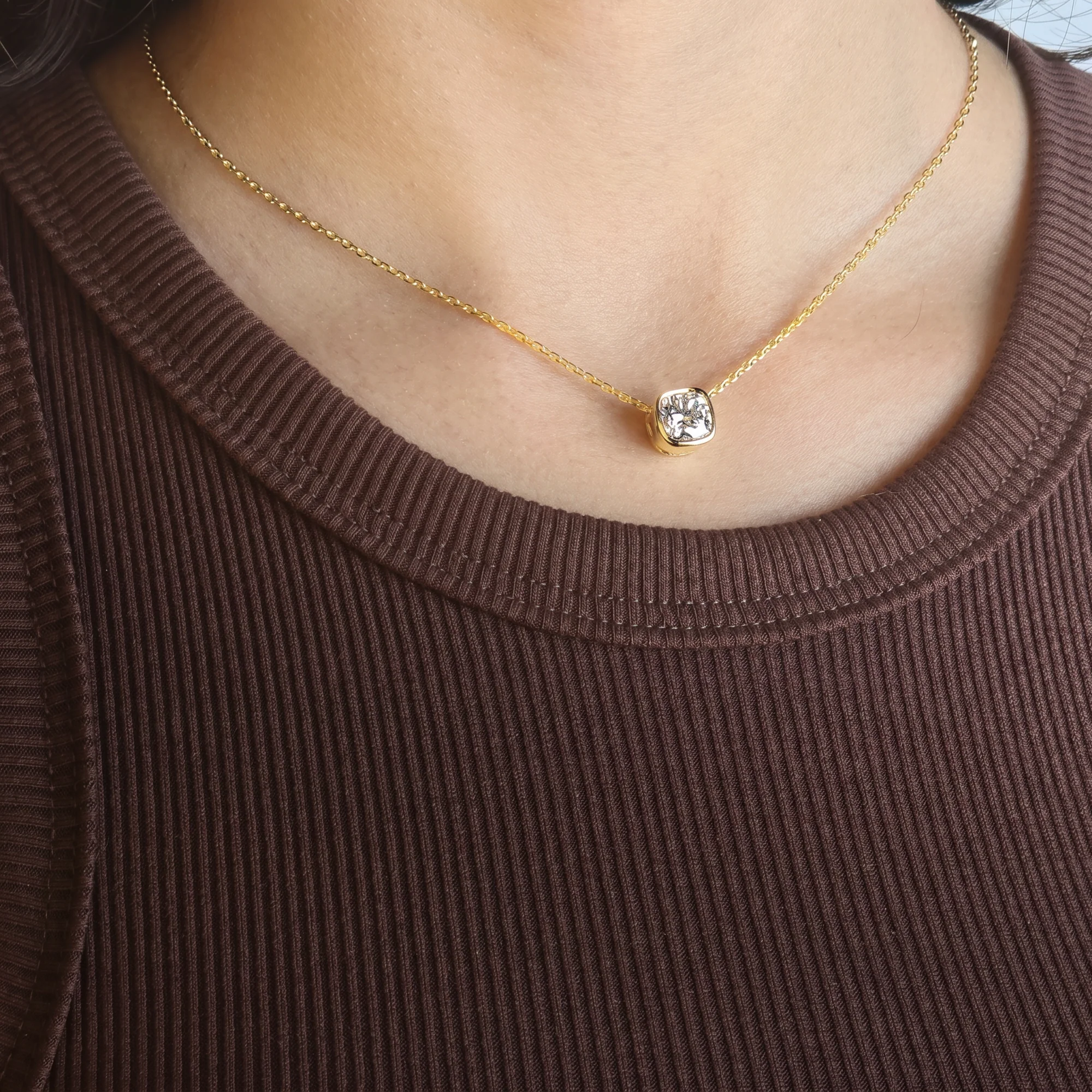 Cushion Cut Moissanite Pendant Necklace, view 2 — House of Mina