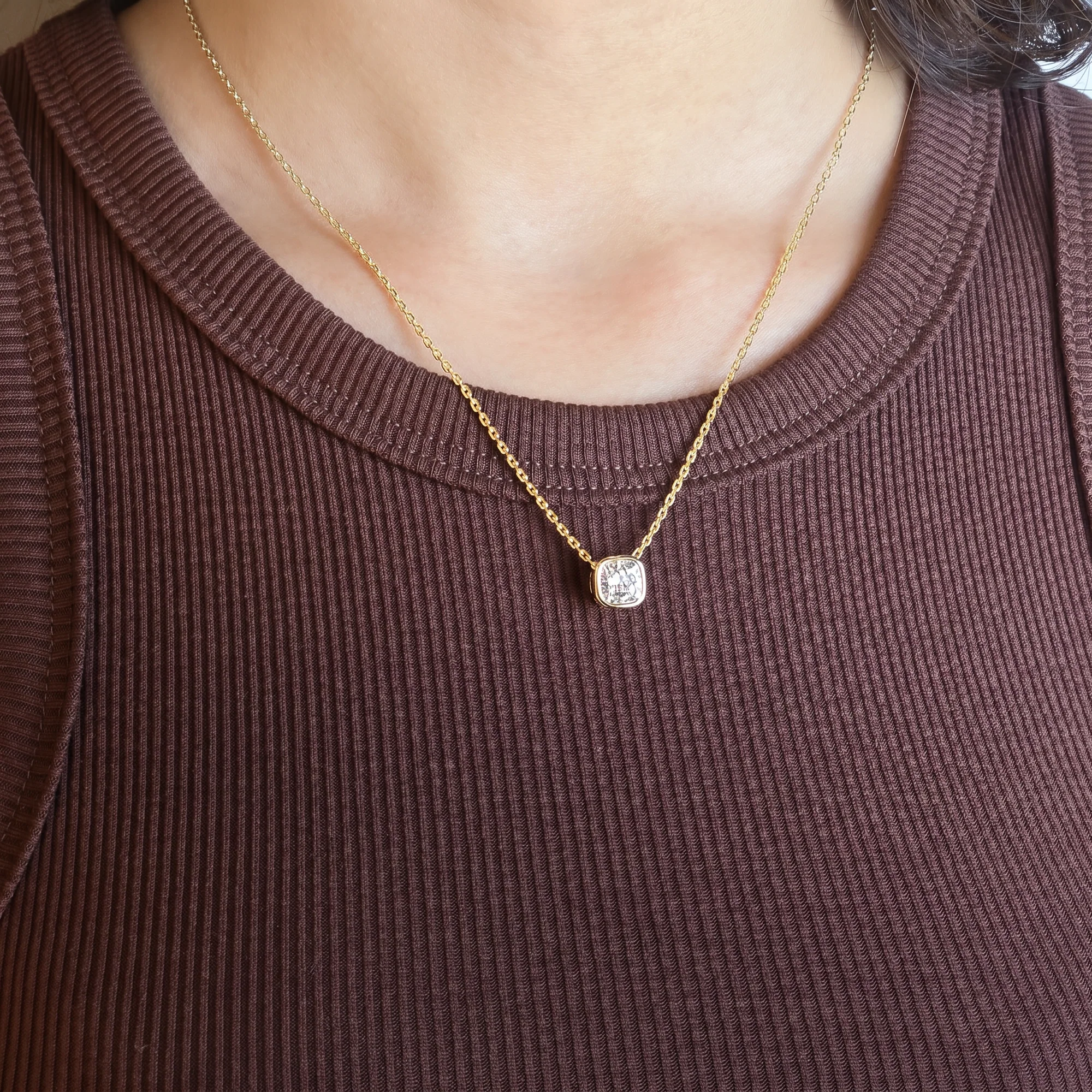Cushion Cut Moissanite Pendant Necklace, view 4 — House of Mina