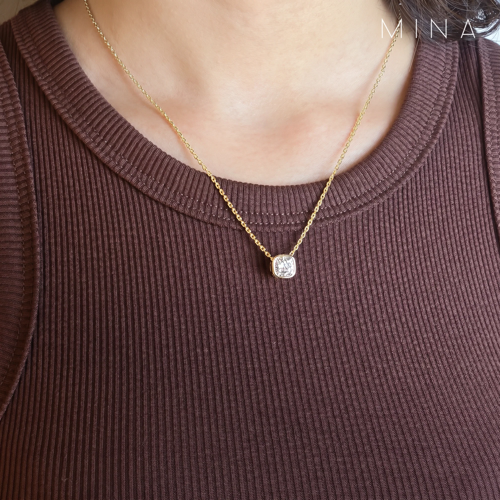 Cushion Cut Moissanite Pendant Necklace, view 4 — House of Mina