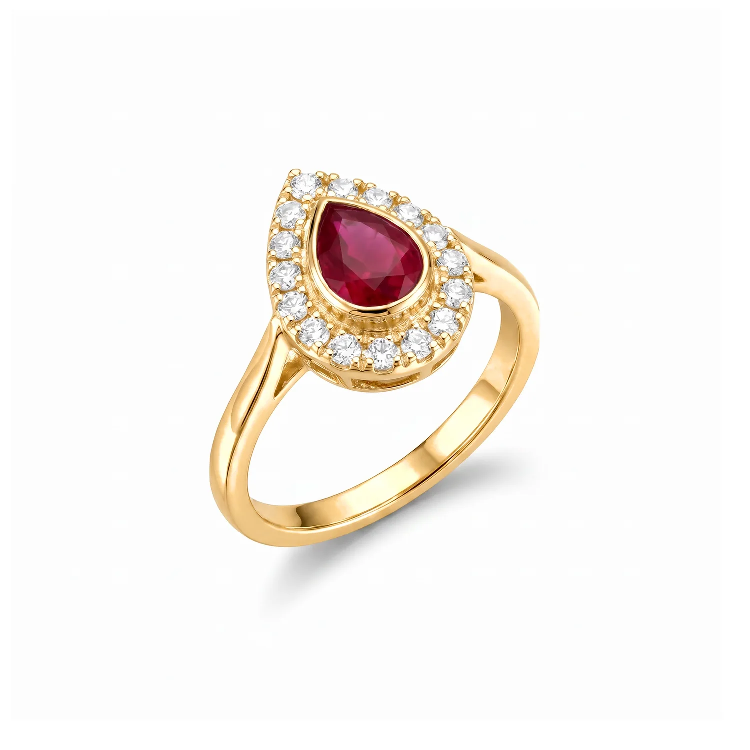 Pear Ruby Halo Ring, view 4 — House of Mina