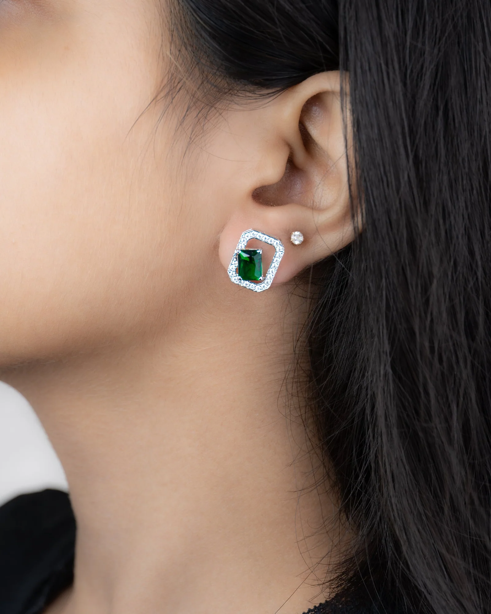 Elara Emerald Studs, view 2 — House of Mina