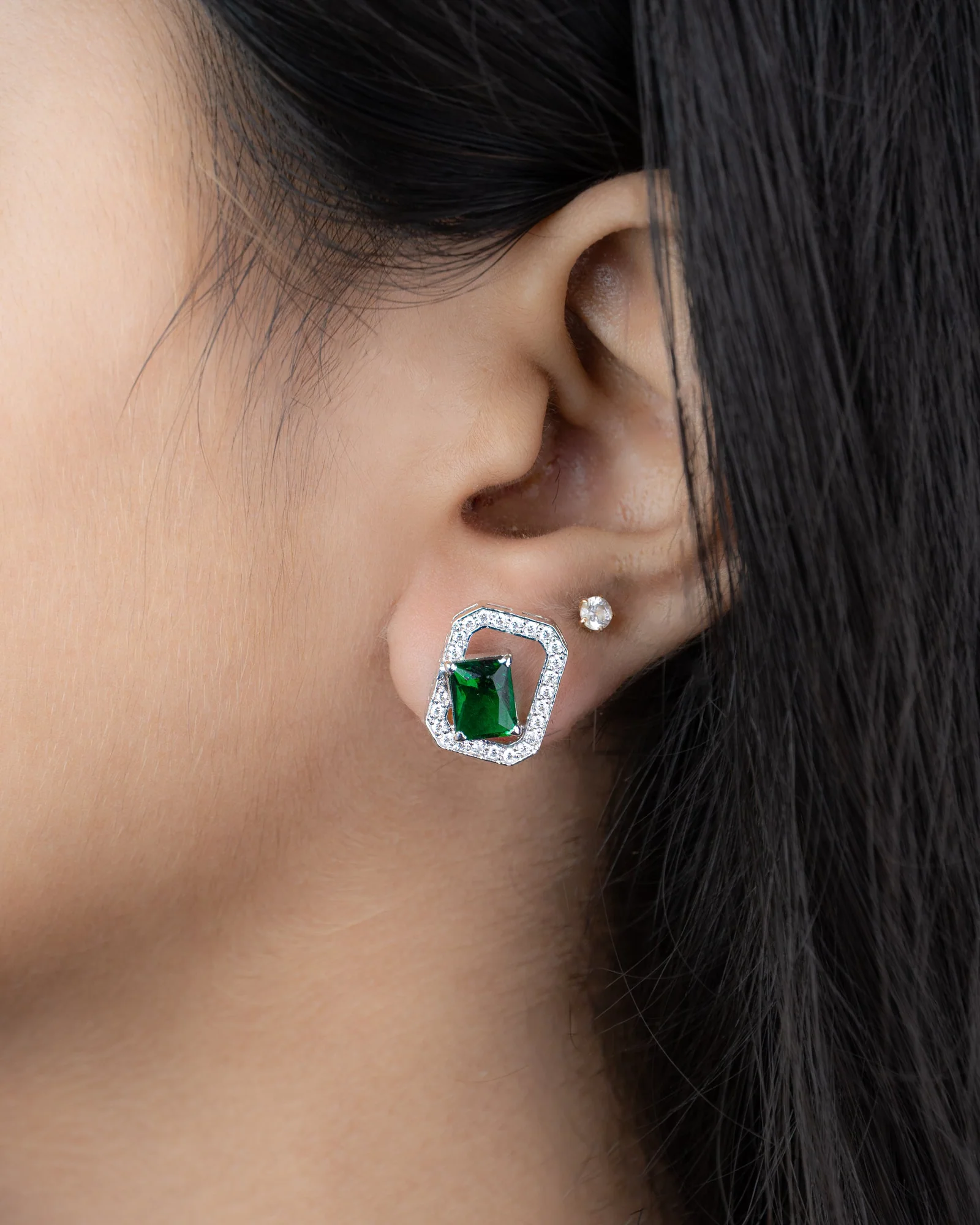 Elara Emerald Studs, view 3 — House of Mina