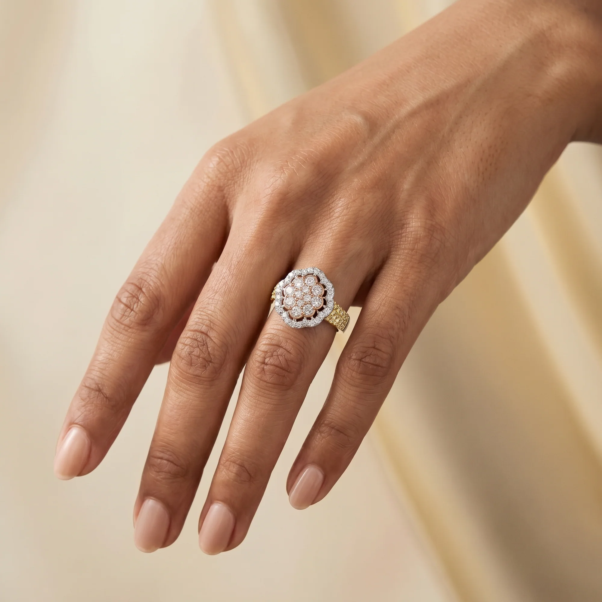 Elodie Floral Cocktail Ring, view 3 — House of Mina