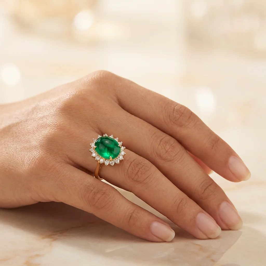 Emerald Halo Ring, view 3 — House of Mina
