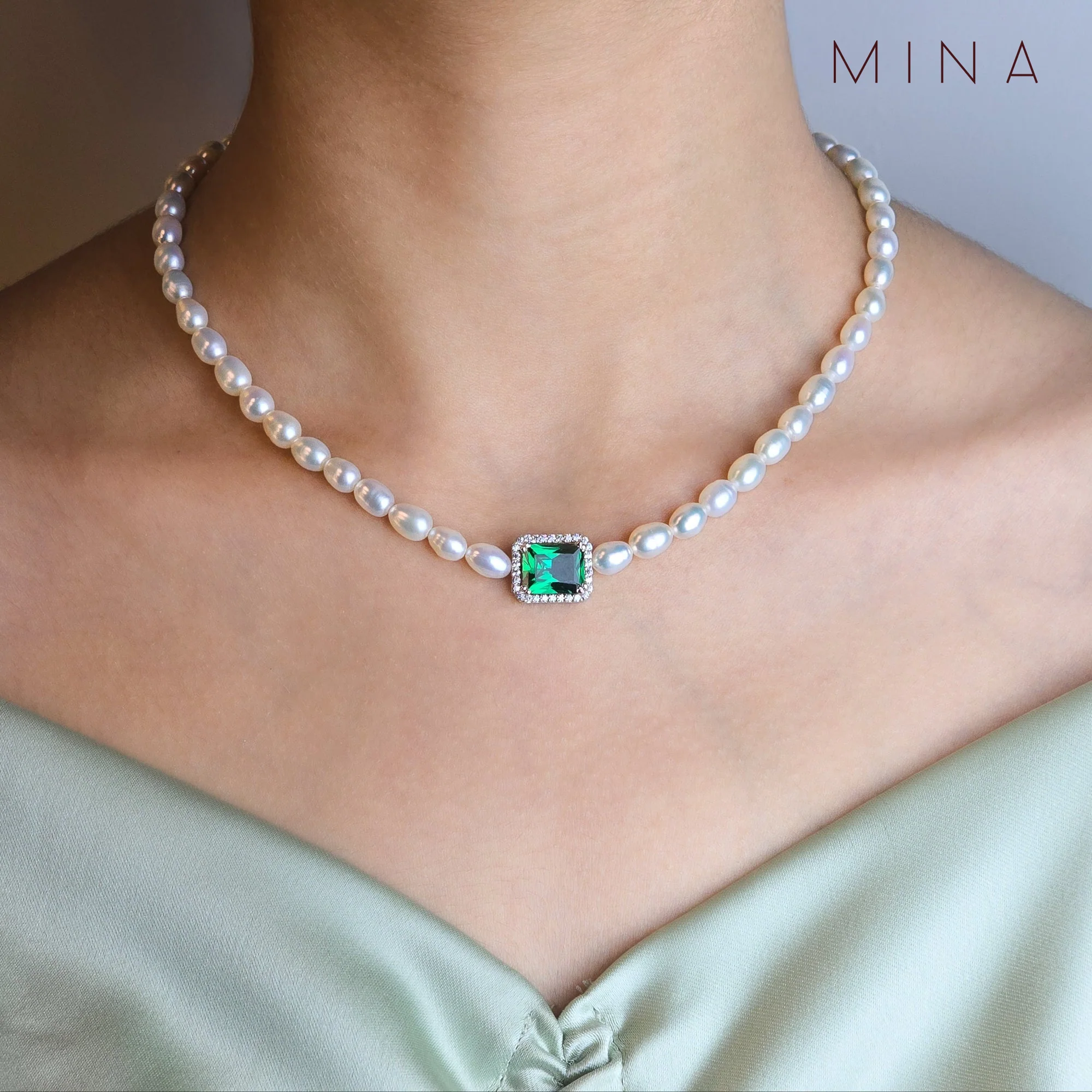 Pearl & Emerald Embrace, view 2 — House of Mina
