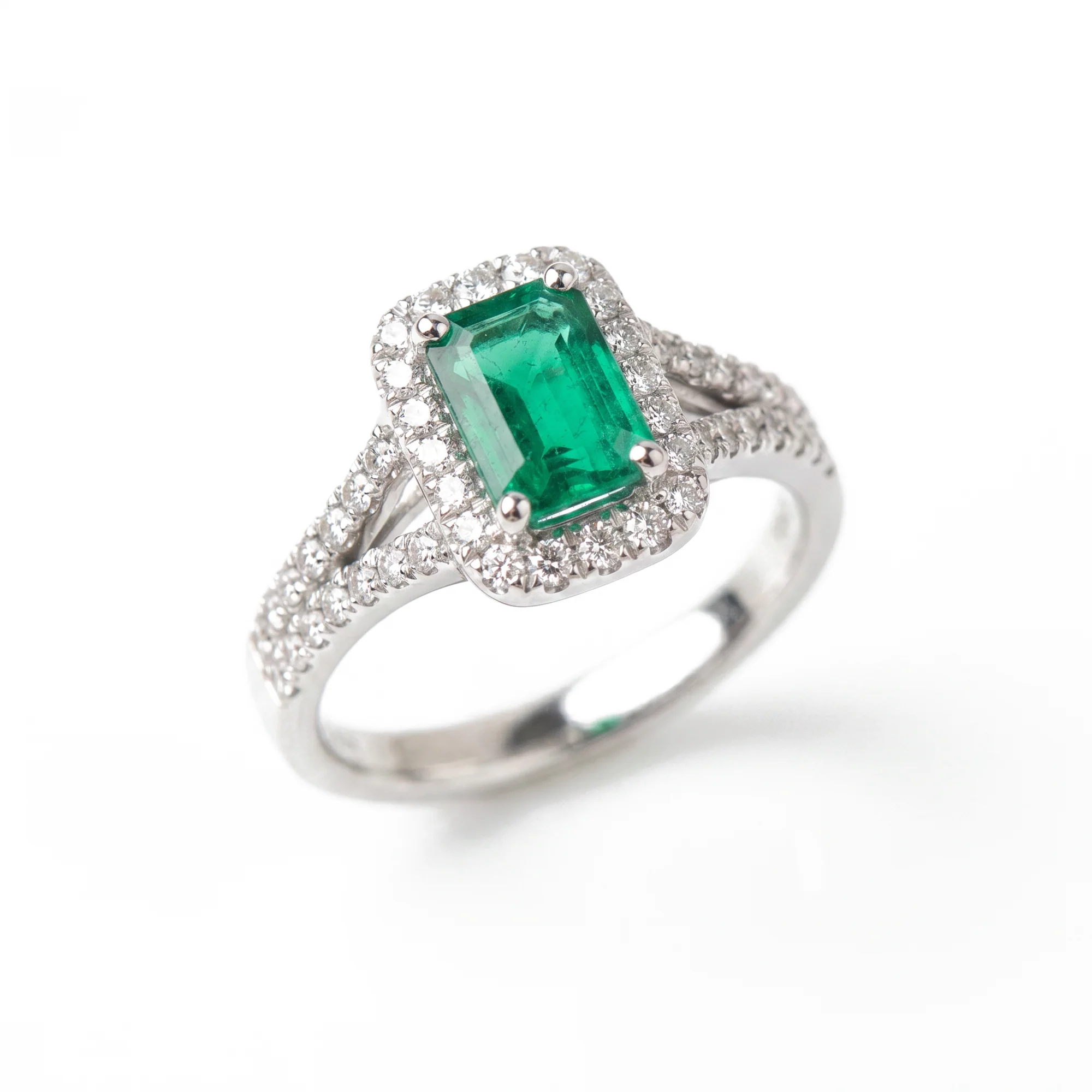 Emerald Split Halo Ring