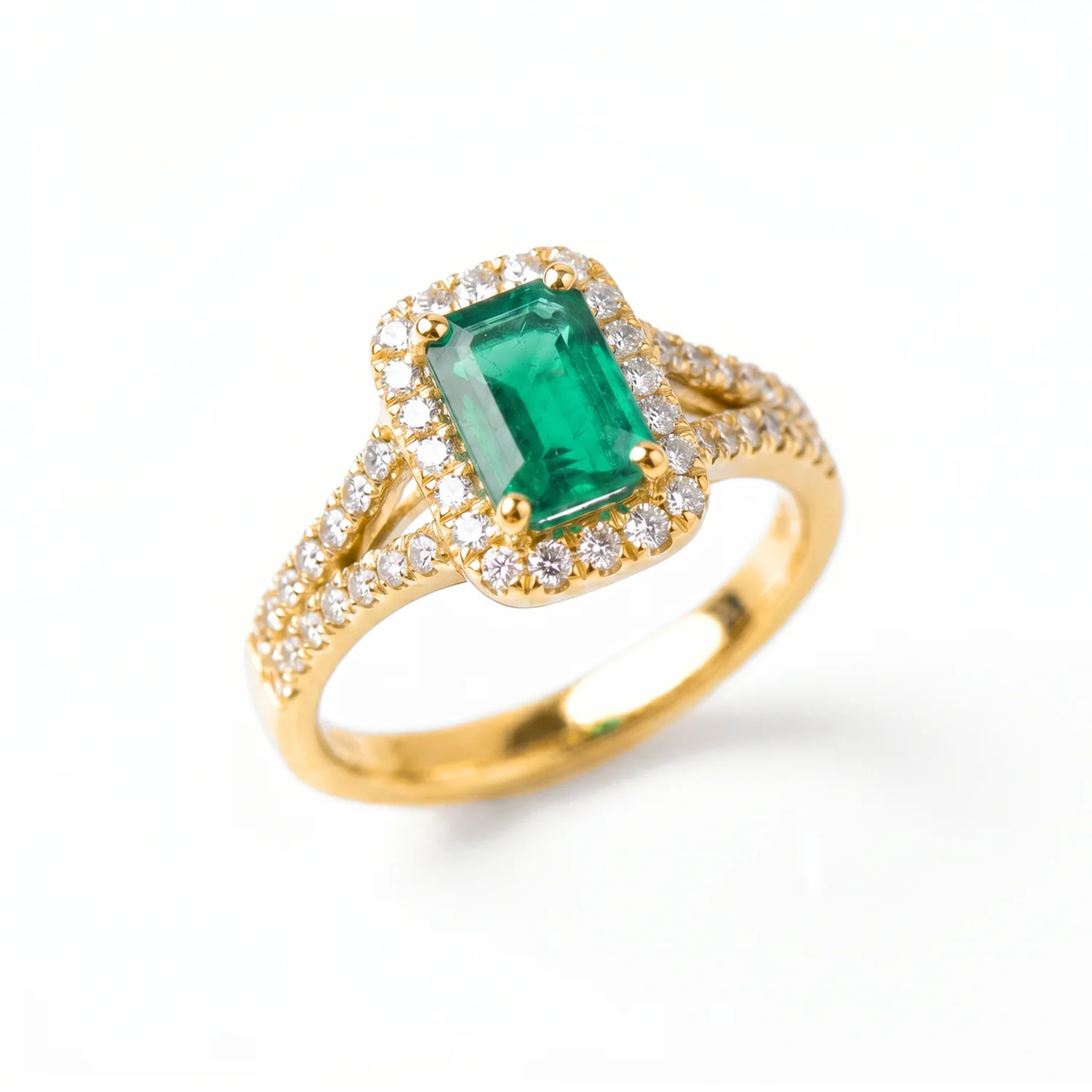 Emerald Split Halo Ring, view 6 — House of Mina