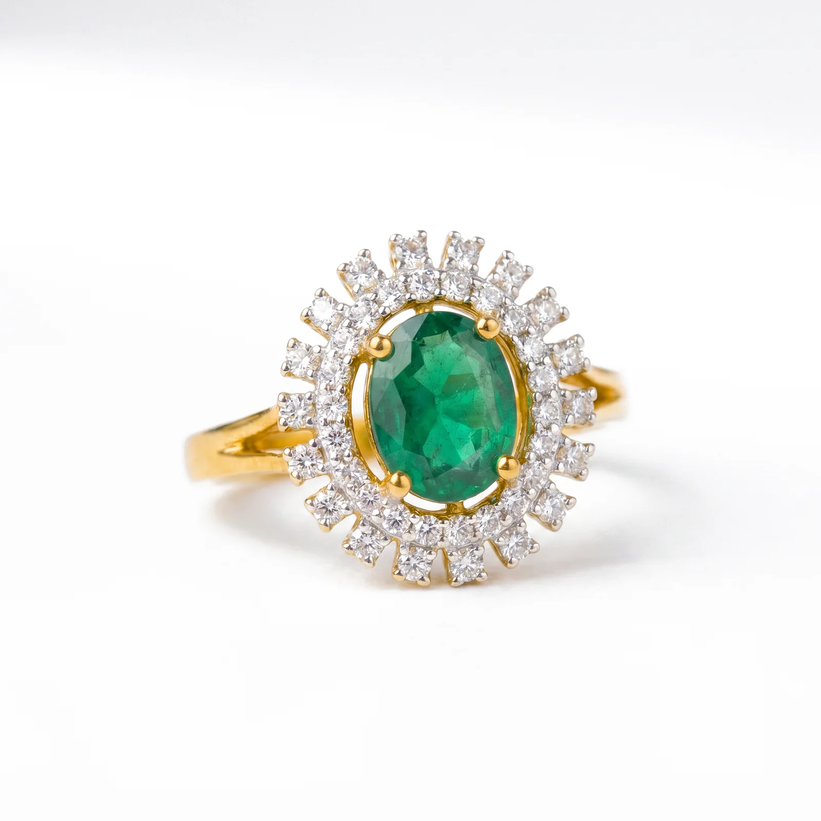 Emerald Sunburst Halo Ring, view 2 — House of Mina