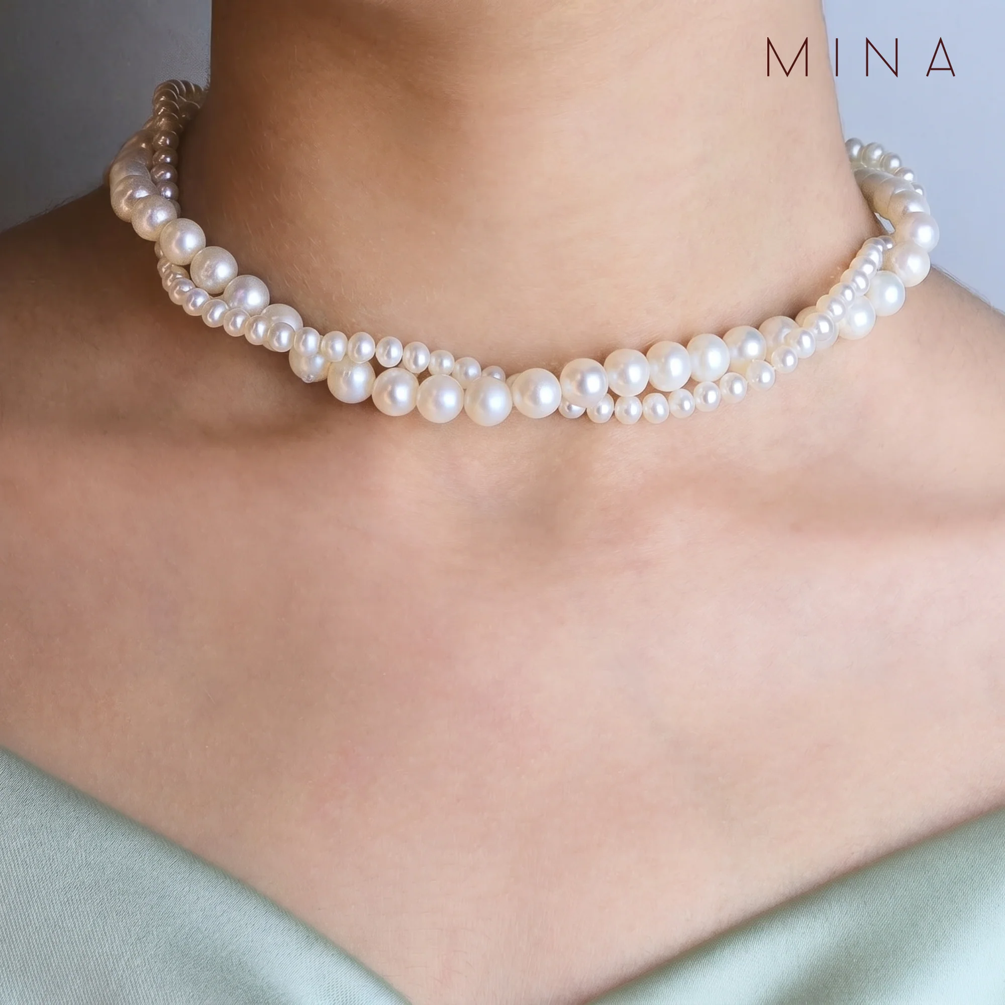 Entwined Pearl Necklace, view 2 — House of Mina