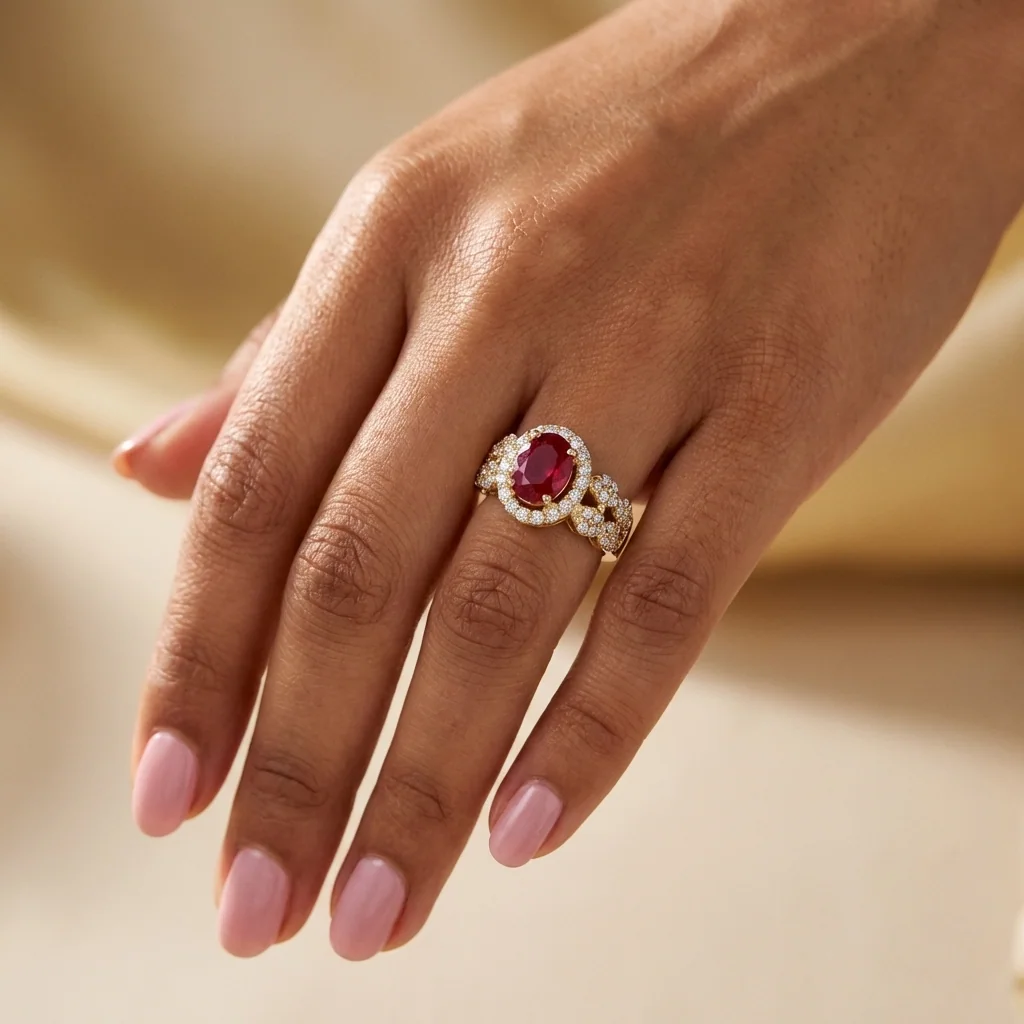 Fiora Oval Halo Ring, view 3 — House of Mina