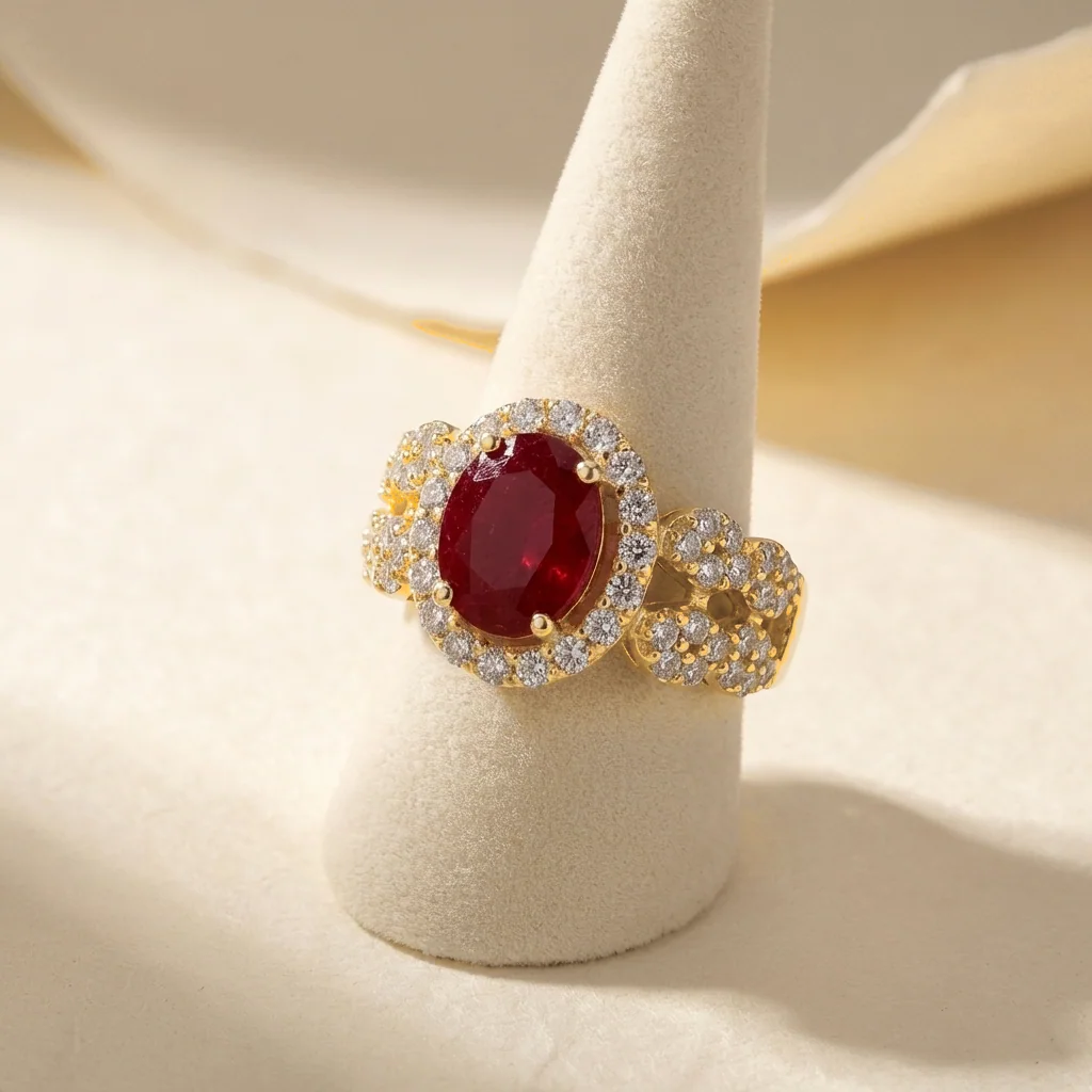 Fiora Oval Halo Ring, view 5 — House of Mina