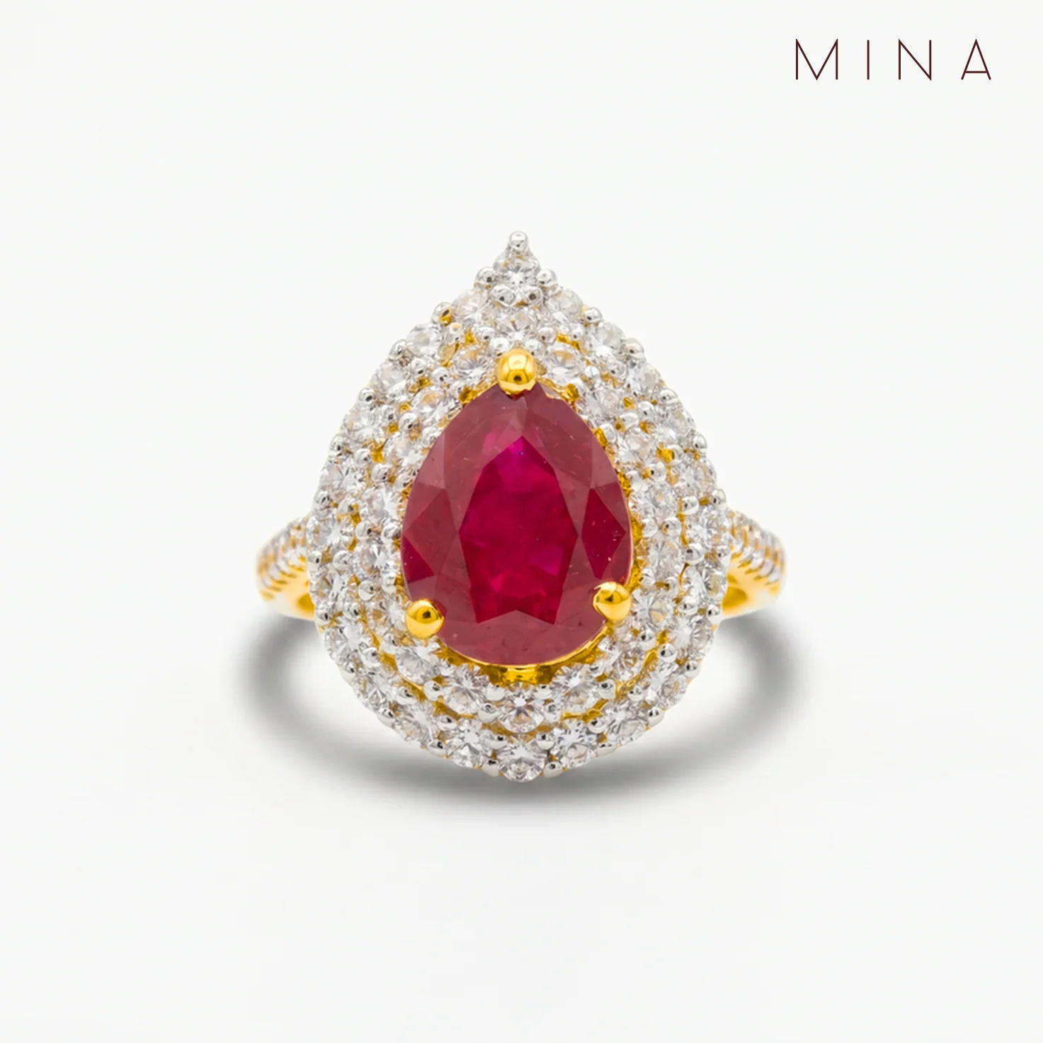 Ruby Double Halo Ring, view 4 — House of Mina