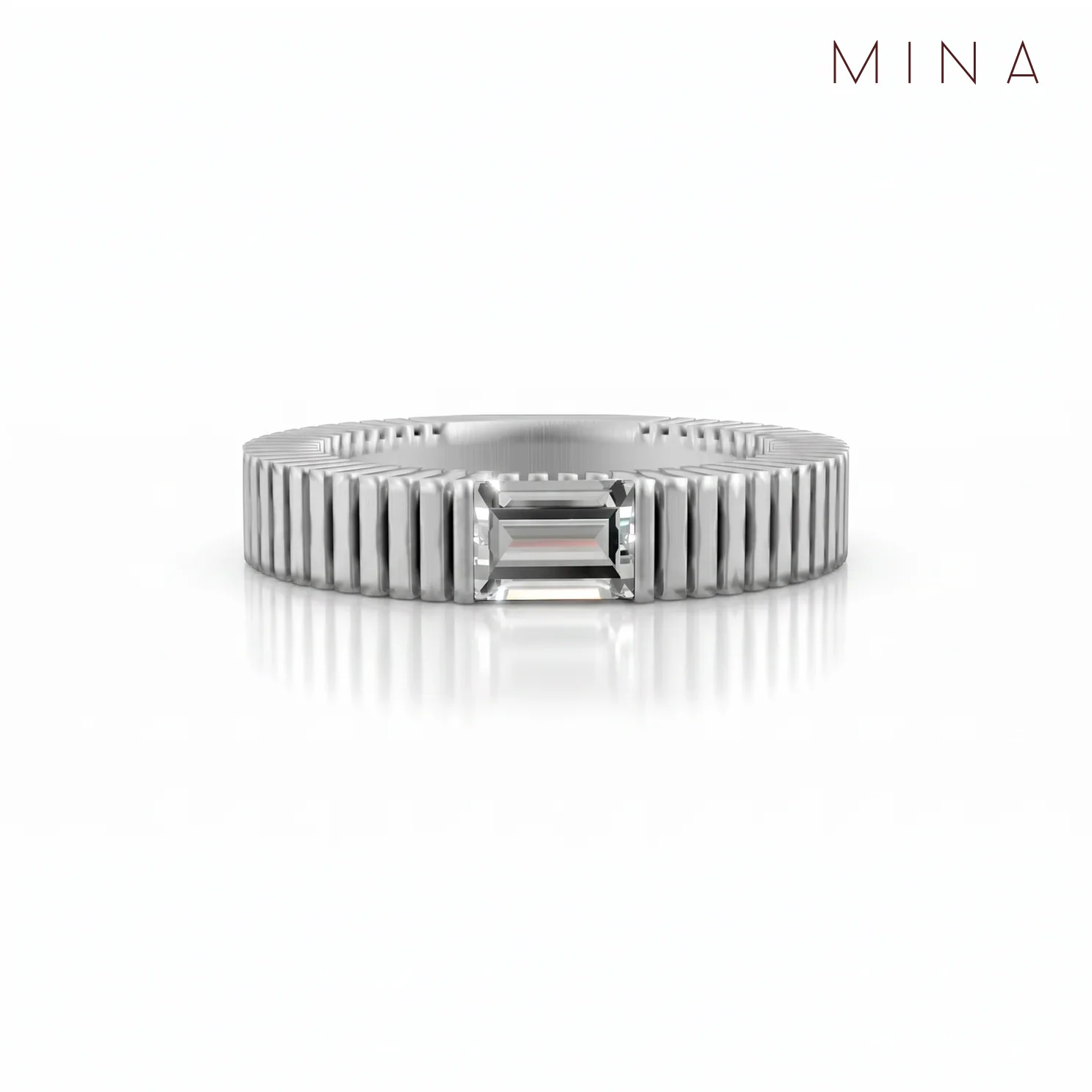 Grooved Baguette Band, view 1 — House of Mina