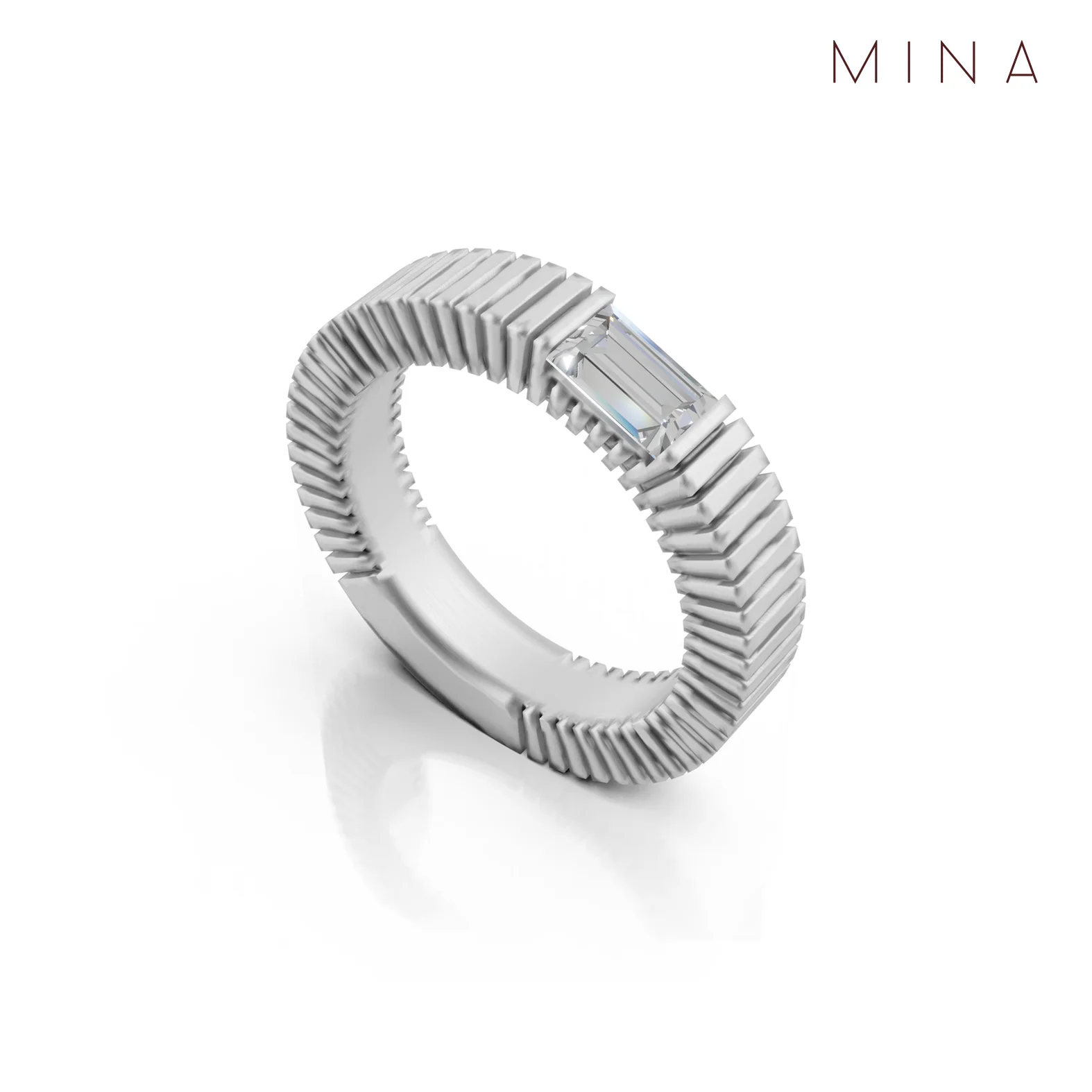Grooved Baguette Band, view 2 — House of Mina