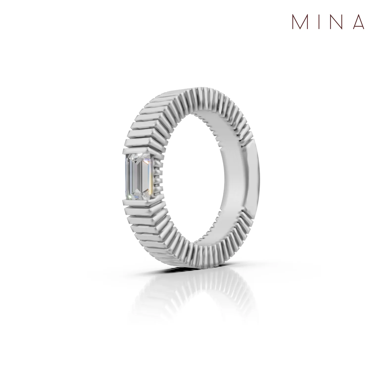 Grooved Baguette Band, view 3 — House of Mina