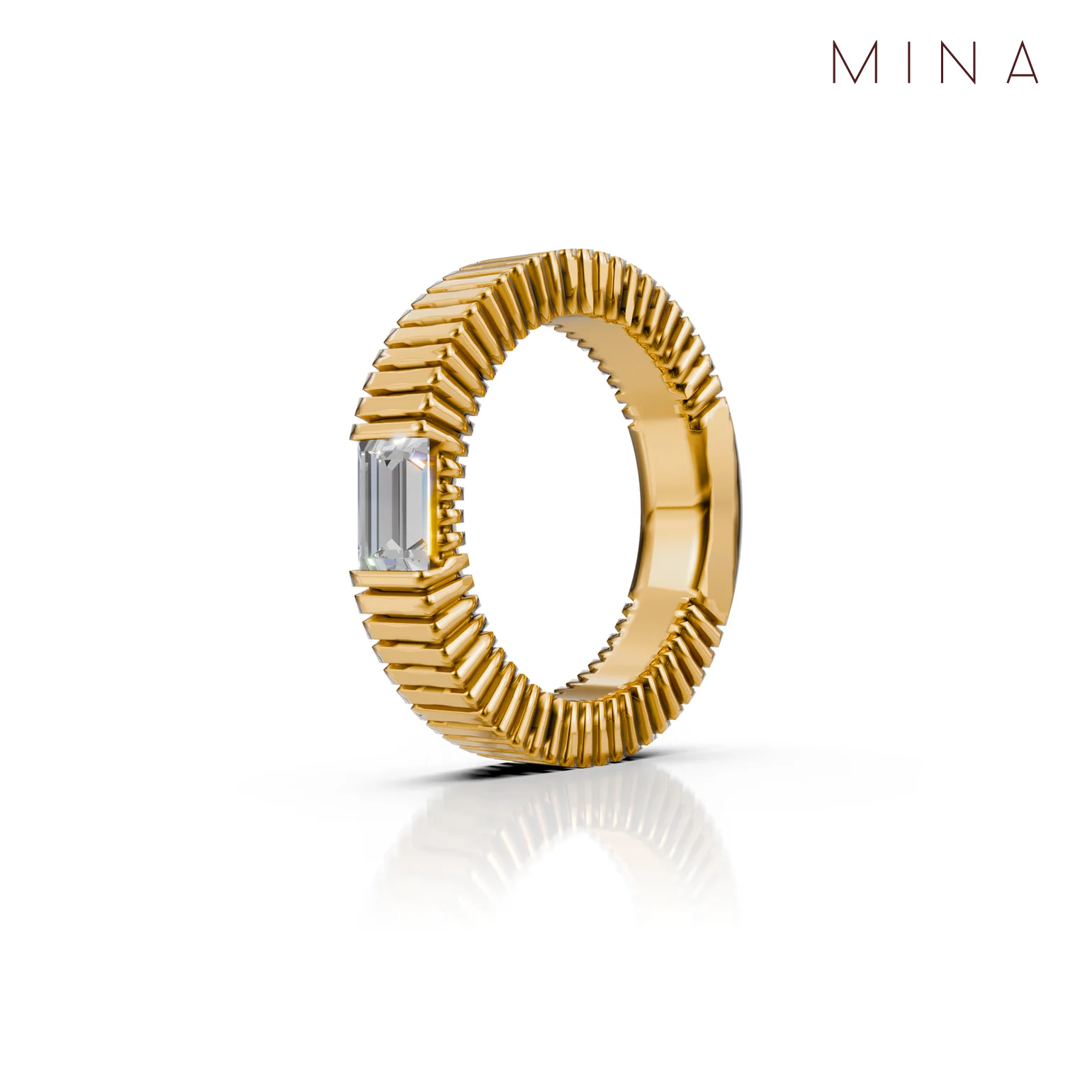 Grooved Baguette Band, view 4 — House of Mina