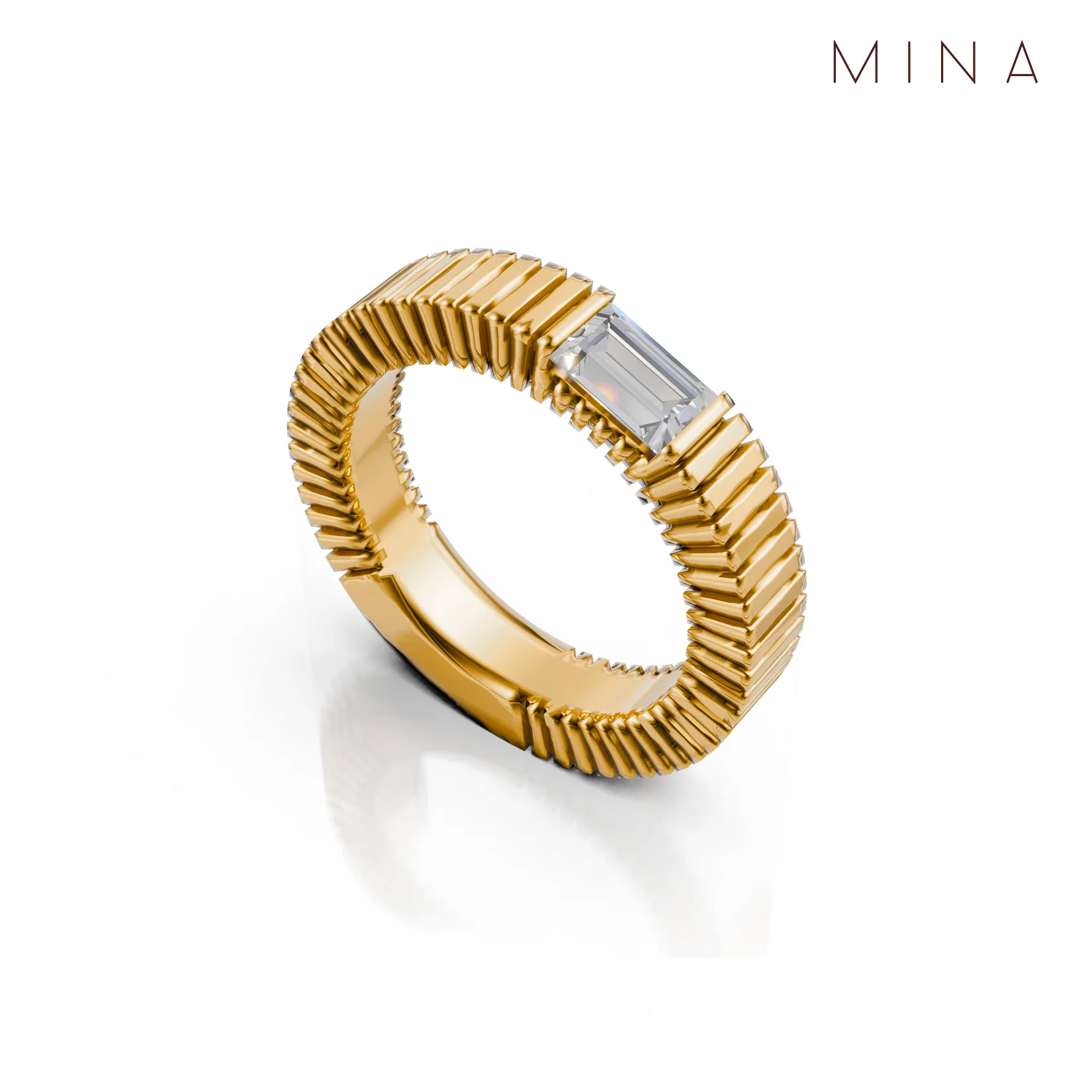Grooved Baguette Band, view 5 — House of Mina