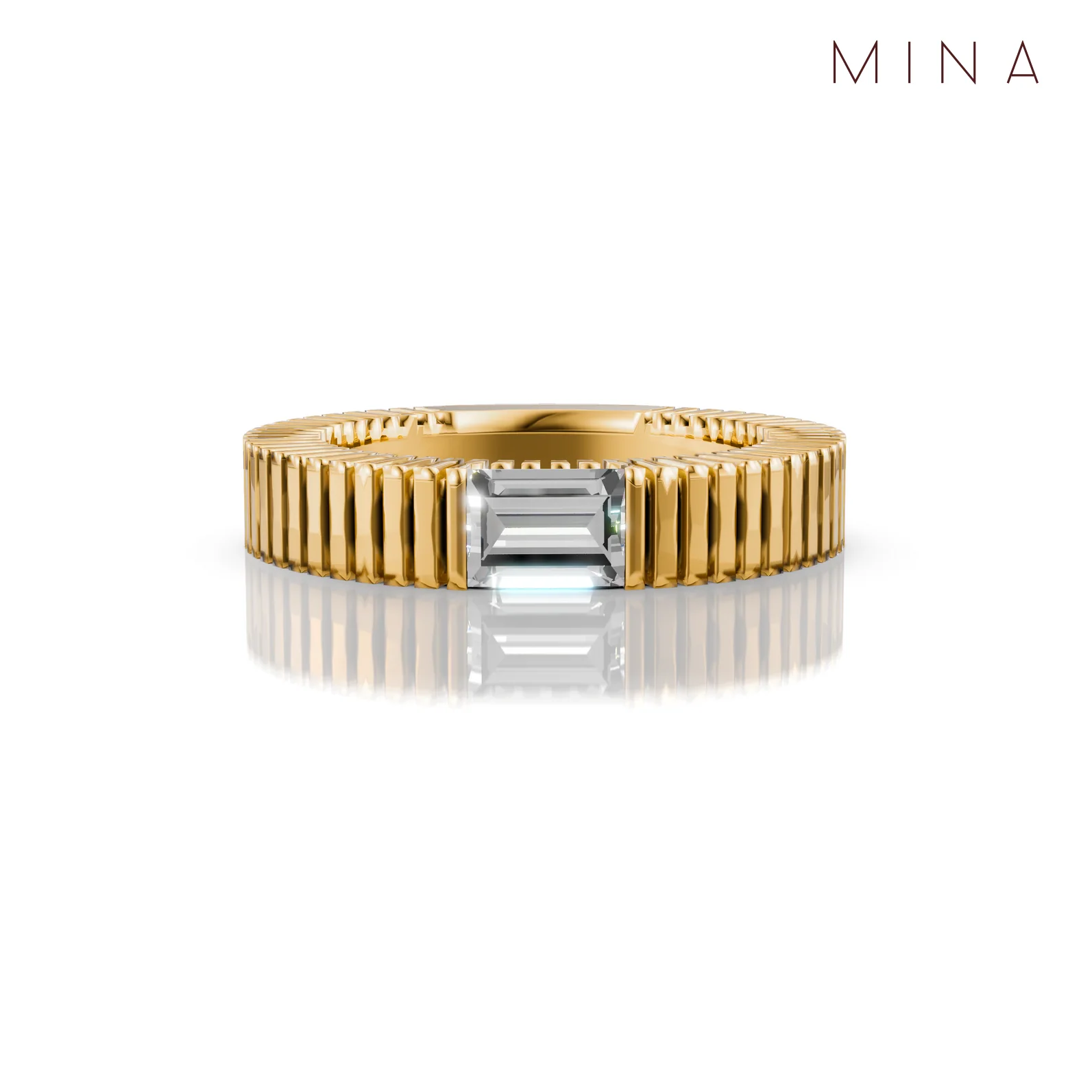 Grooved Baguette Band, view 6 — House of Mina