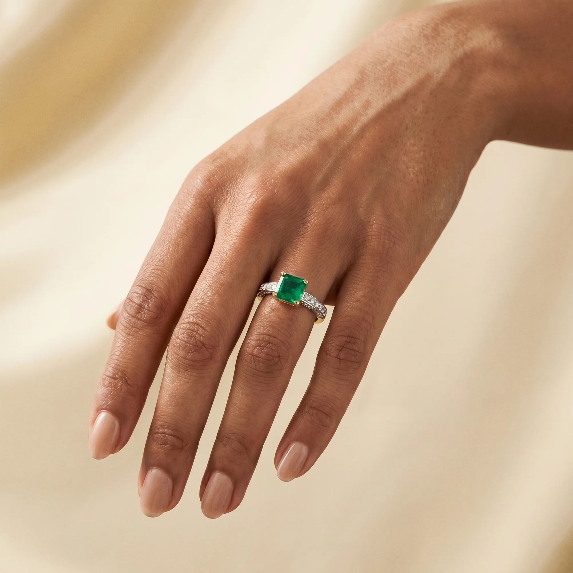 Pavé Emerald Ring, view 3 — House of Mina