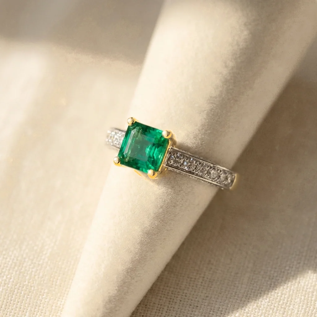 Pavé Emerald Ring, view 5 — House of Mina