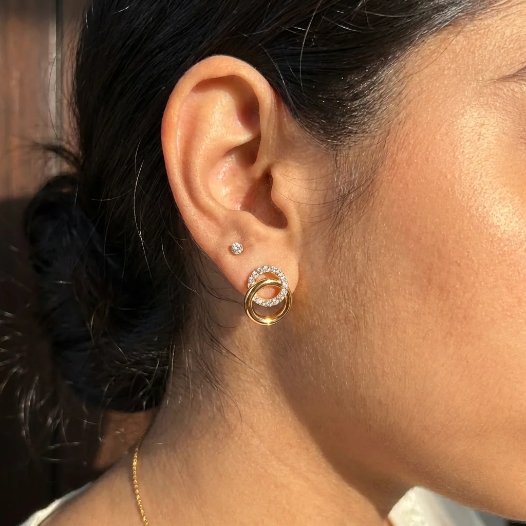 Linked Circle Studs, view 2 — House of Mina