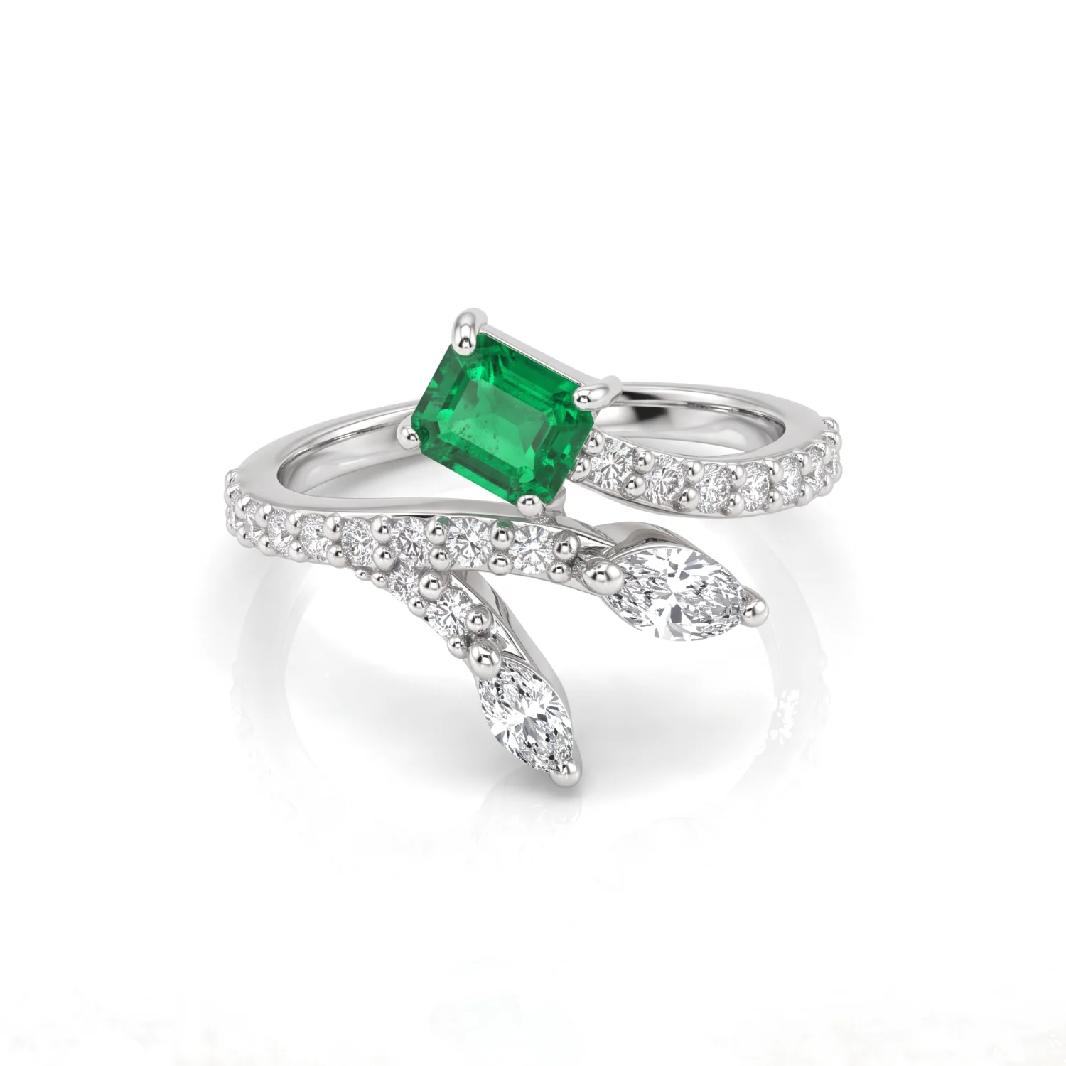 Emerald Bypass Ring, view 1 — House of Mina