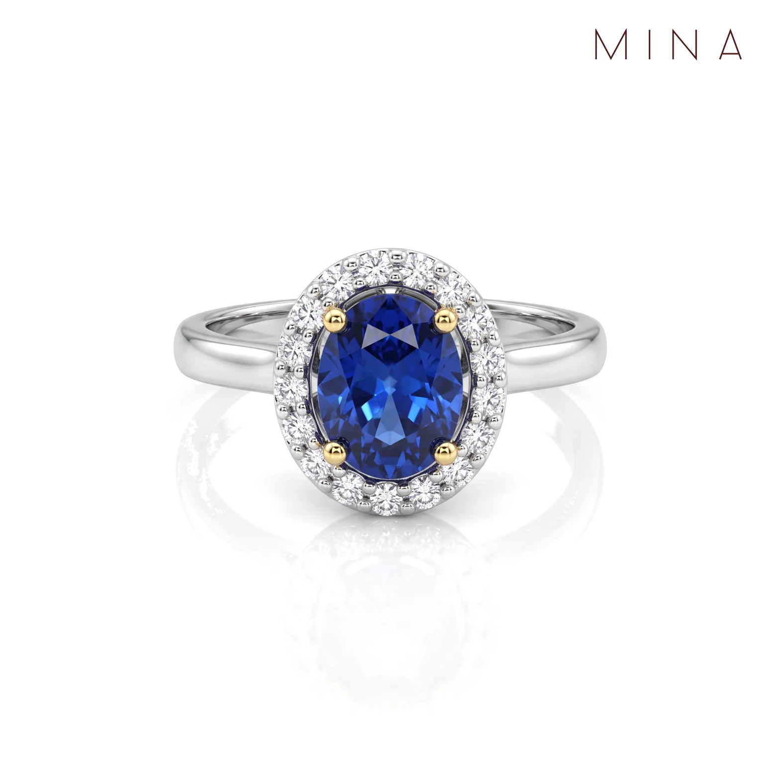 Sapphire Oval Halo Ring, view 1 — House of Mina