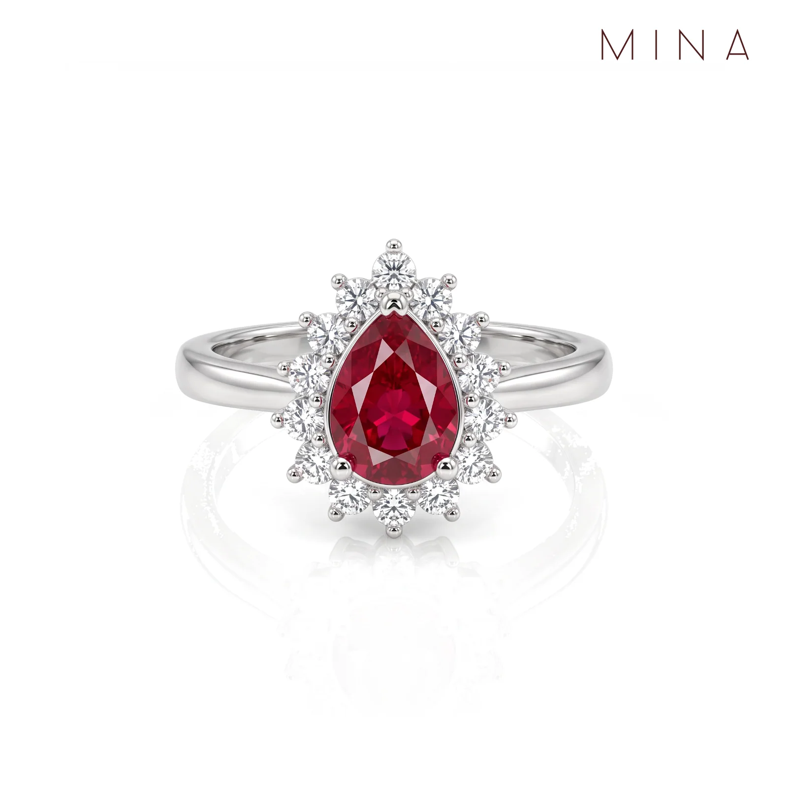 Ruby Pear Starburst Ring, view 1 — House of Mina