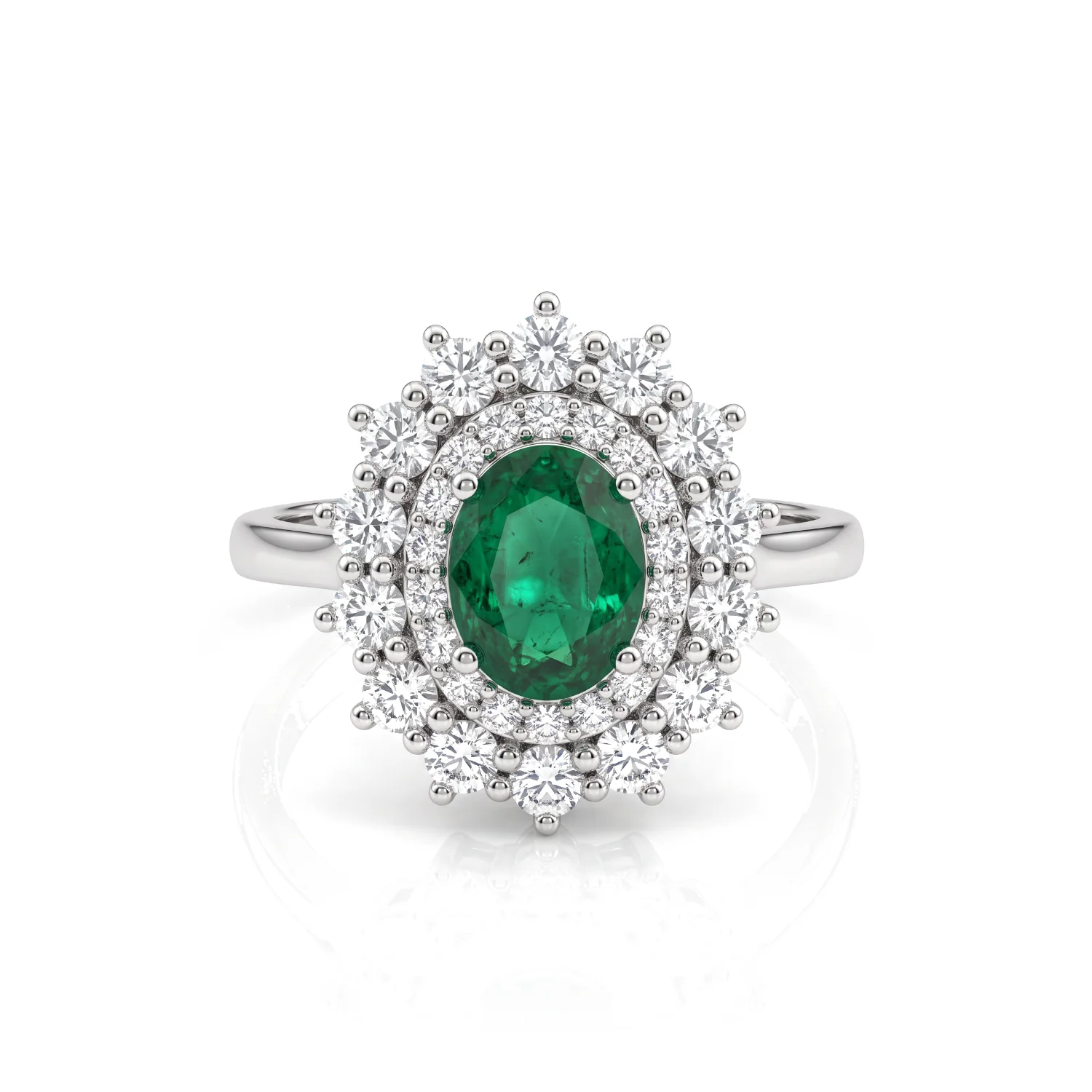 Emerald Double Halo Ring, view 1 — House of Mina
