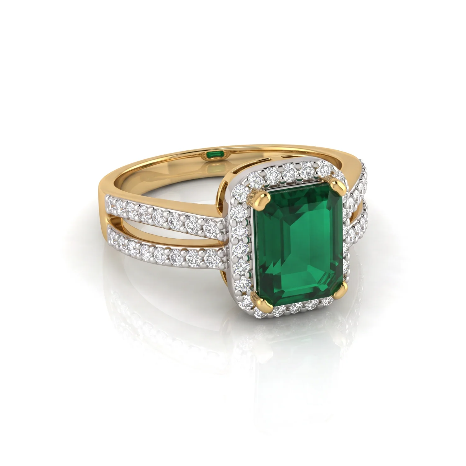 Emerald Split Halo Ring, view 2 — House of Mina