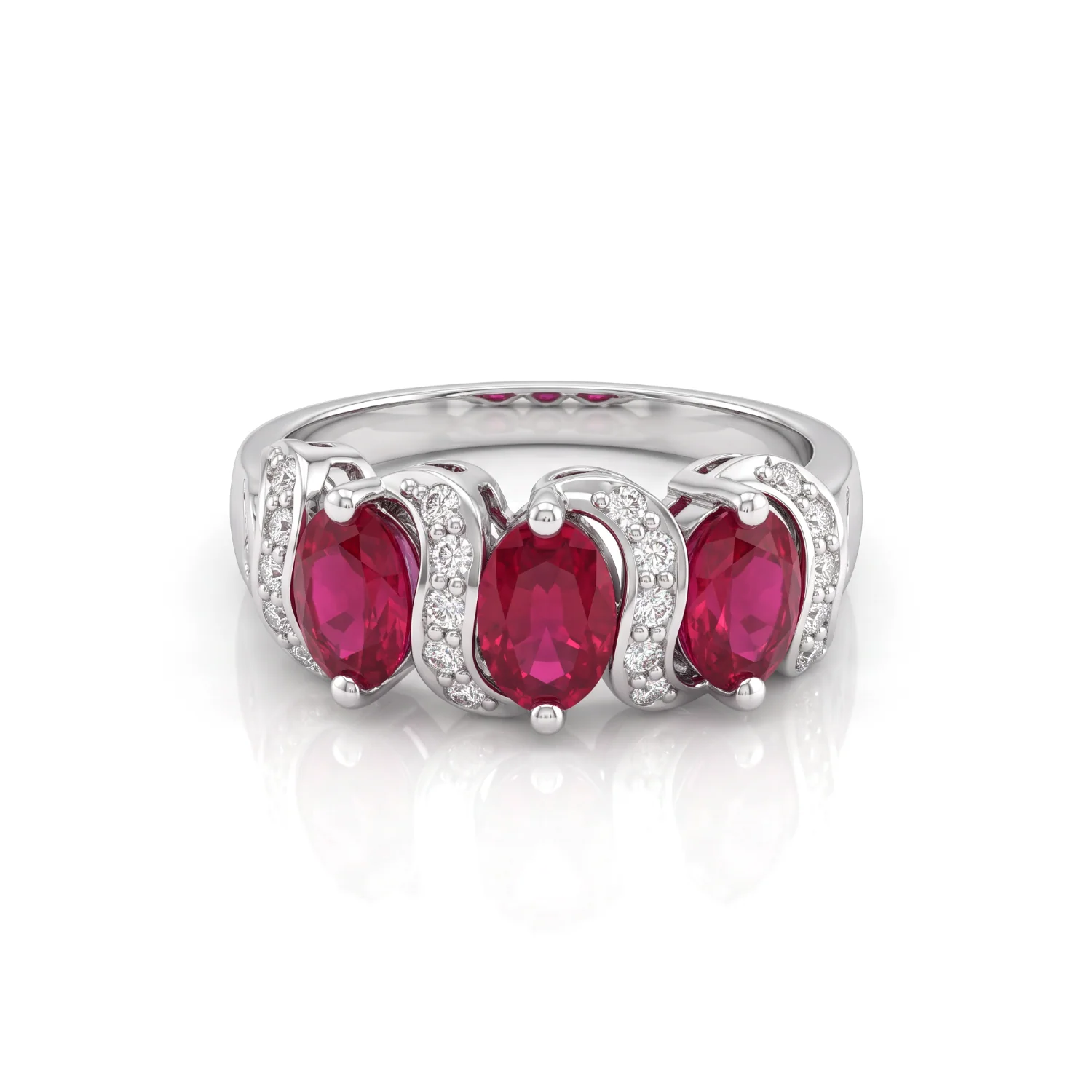 Ruby Three-Stone Ring, view 1 — House of Mina