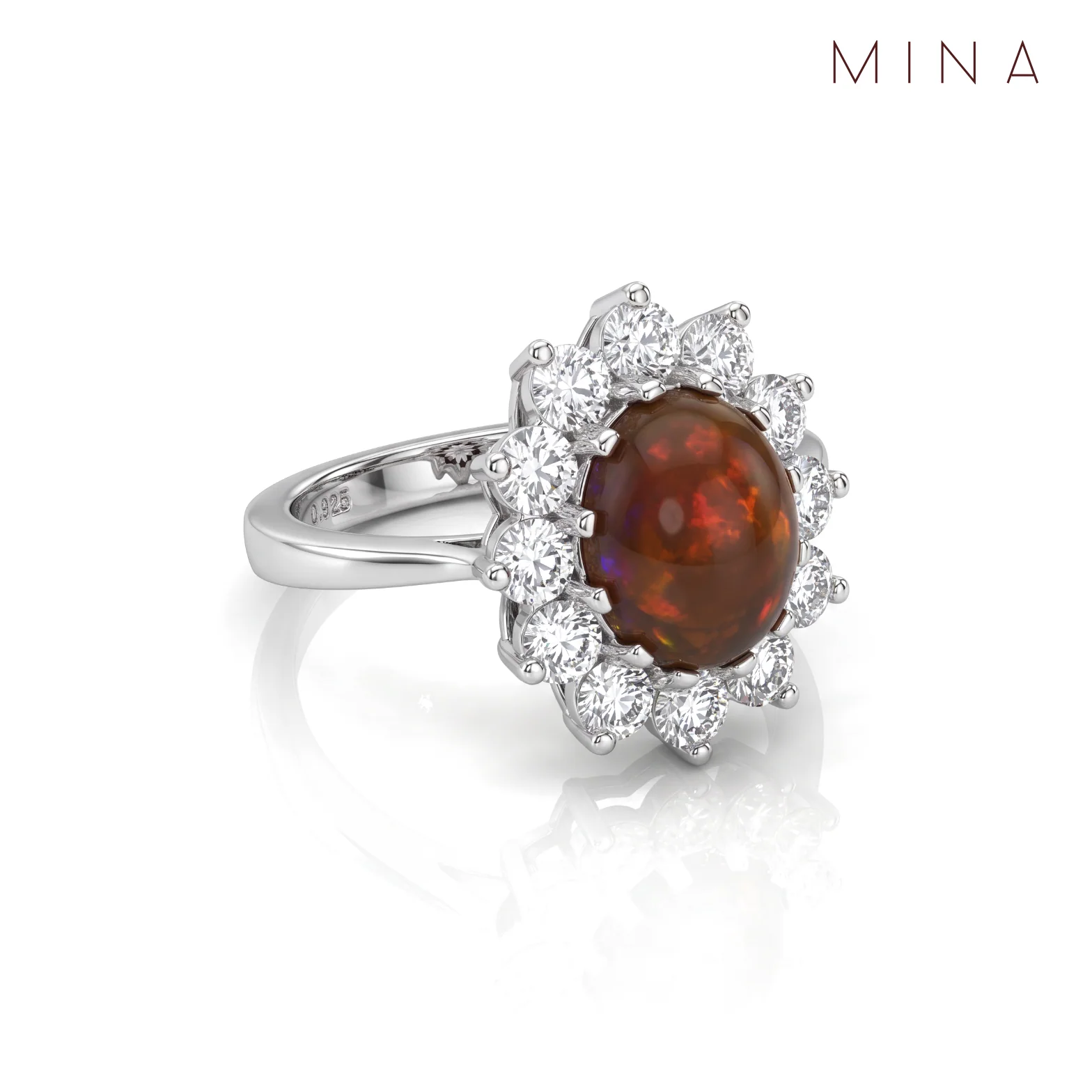 Black Opal Starburst Halo Ring, view 1 — House of Mina