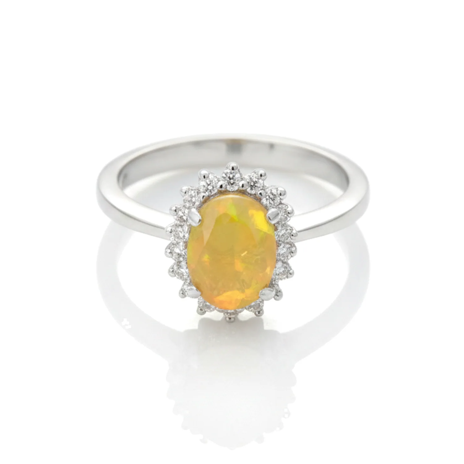 Golden Opal Halo Ring, view 1 — House of Mina