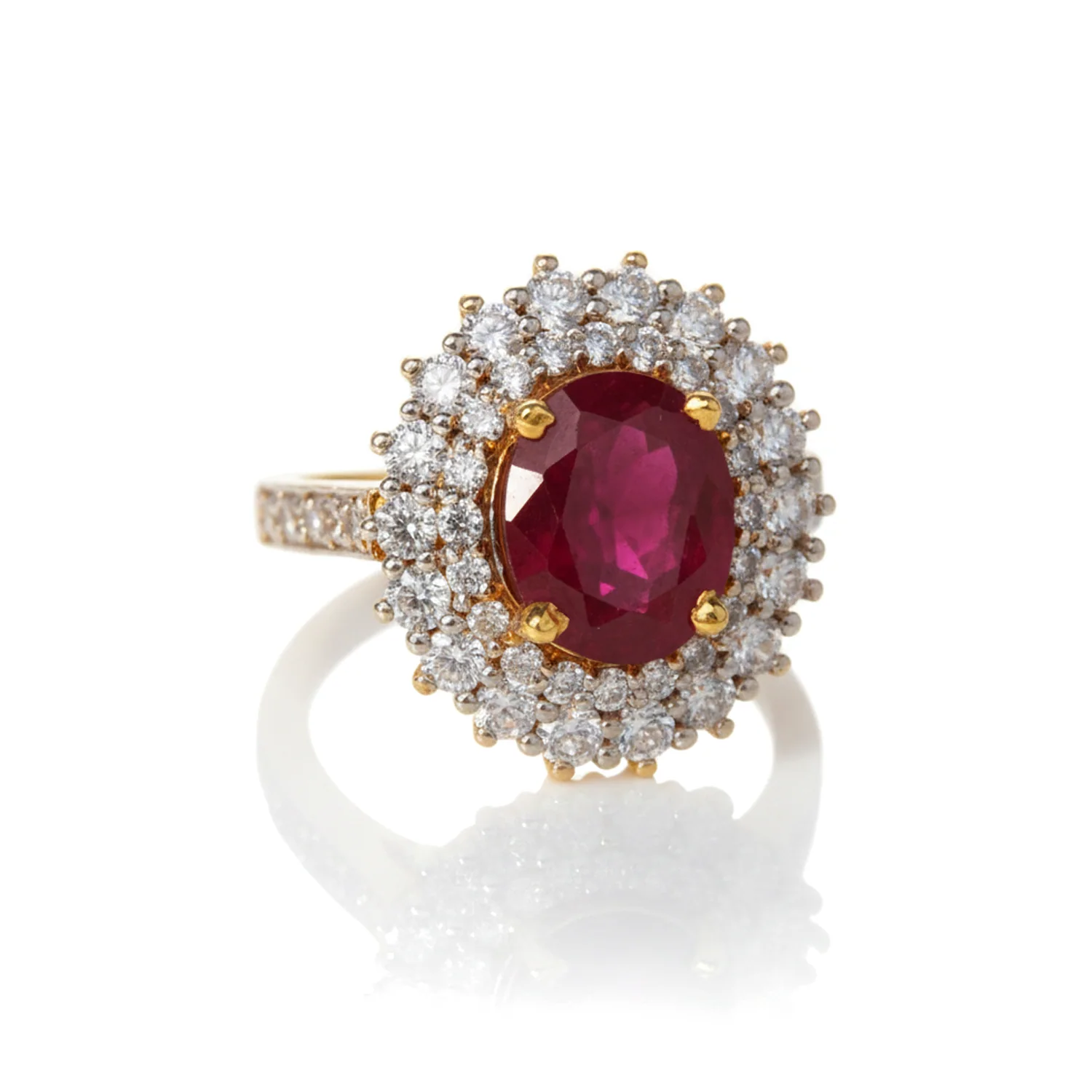 Ruby Oval Double Halo Ring, view 1 — House of Mina