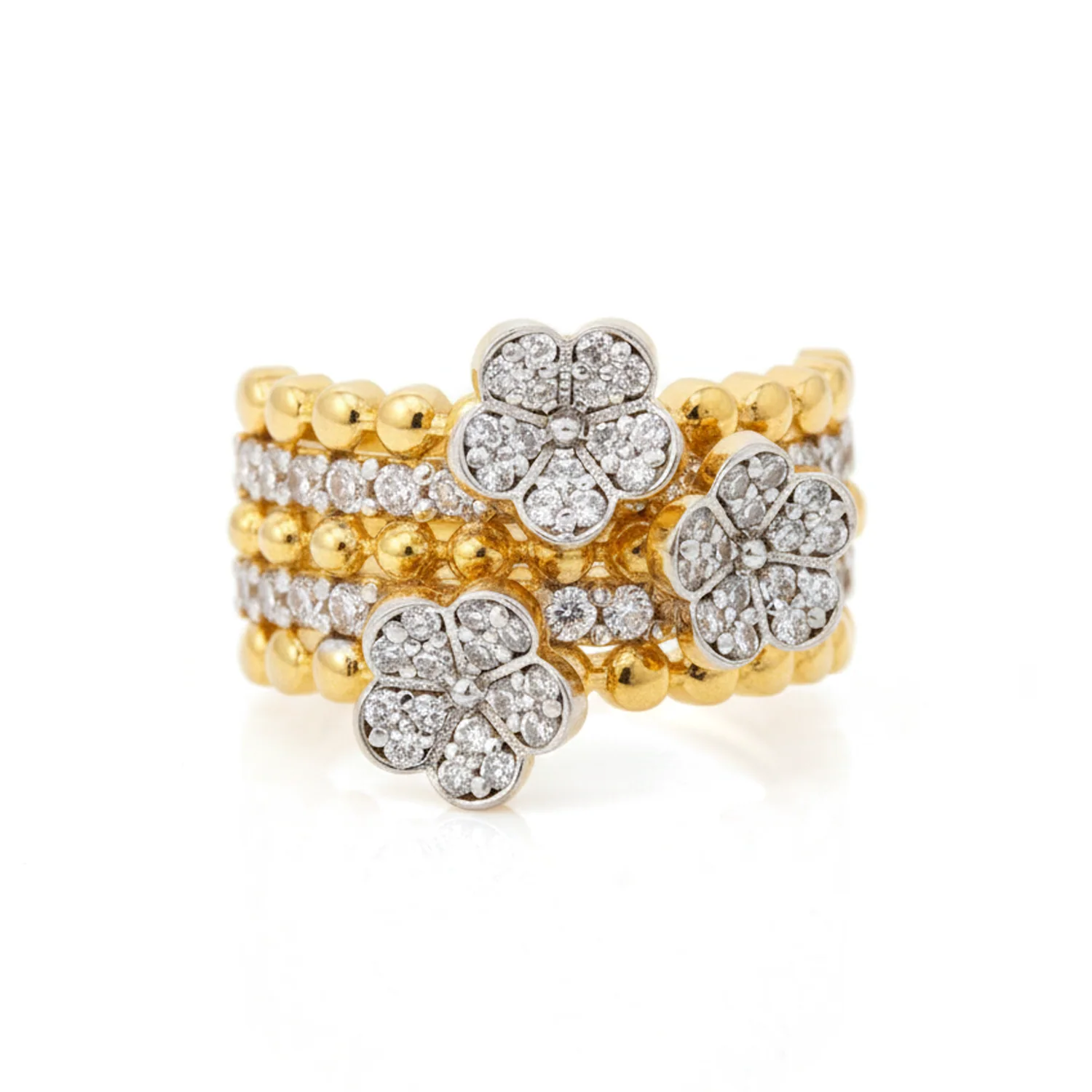 Gold Flower Stack Rings, view 1 — House of Mina