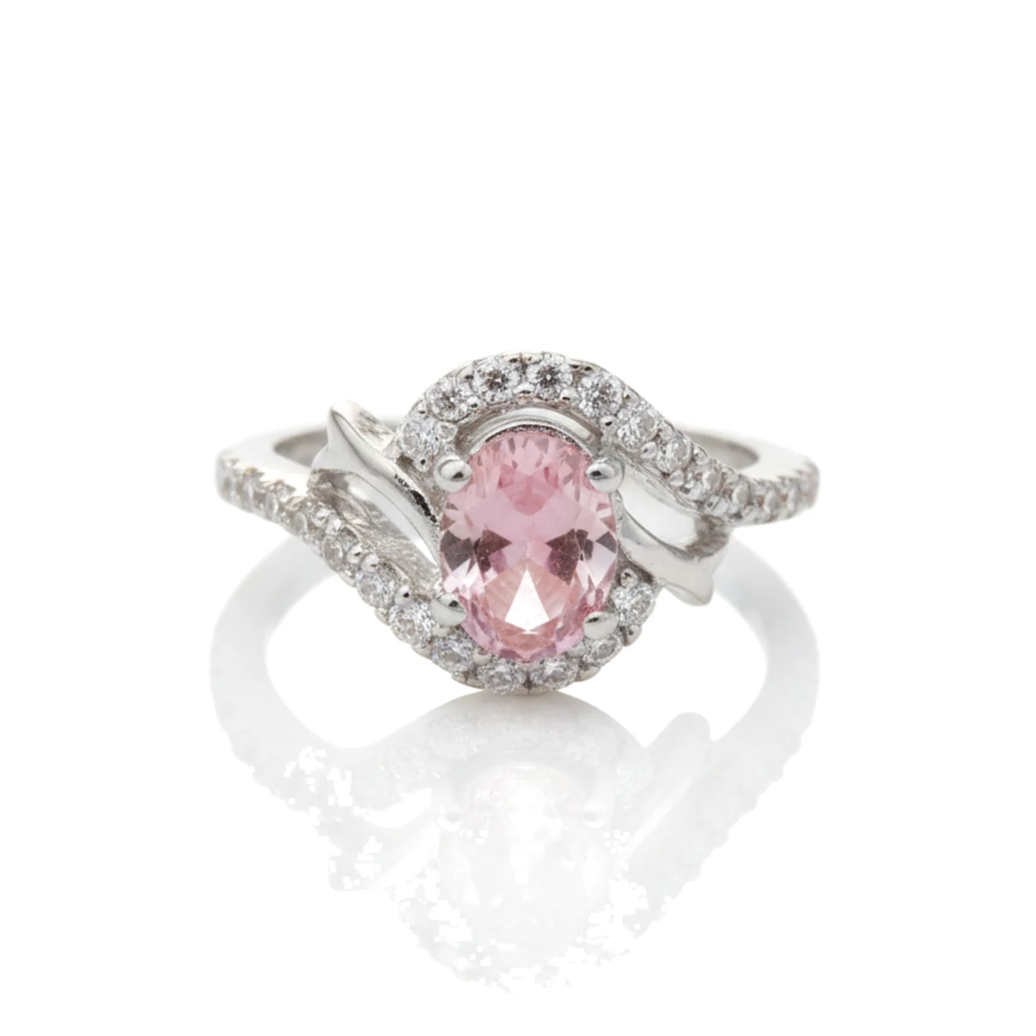 Pink Oval Bypass Halo Ring, view 1 — House of Mina
