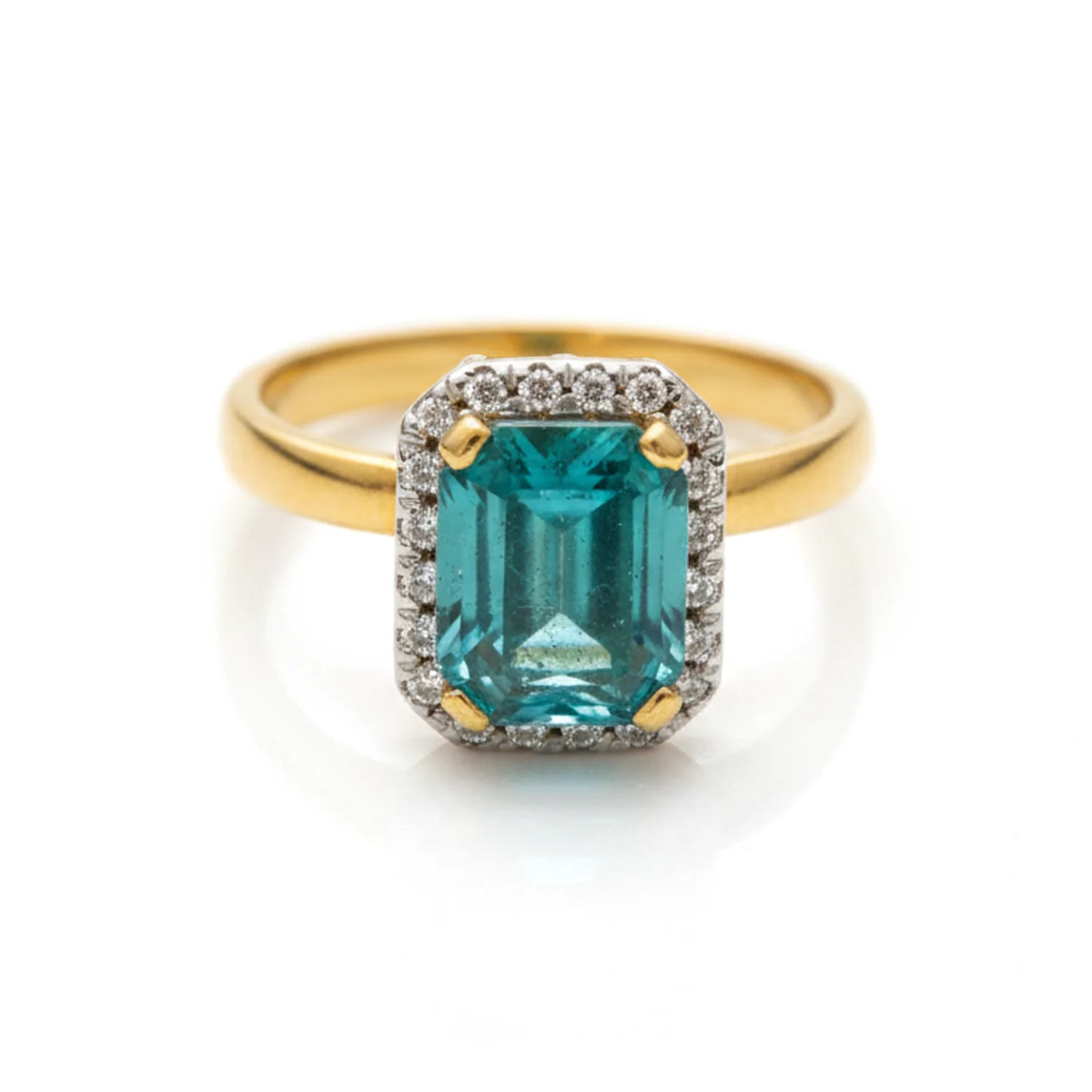 Aqua Emerald-Cut Halo Ring, view 1 — House of Mina