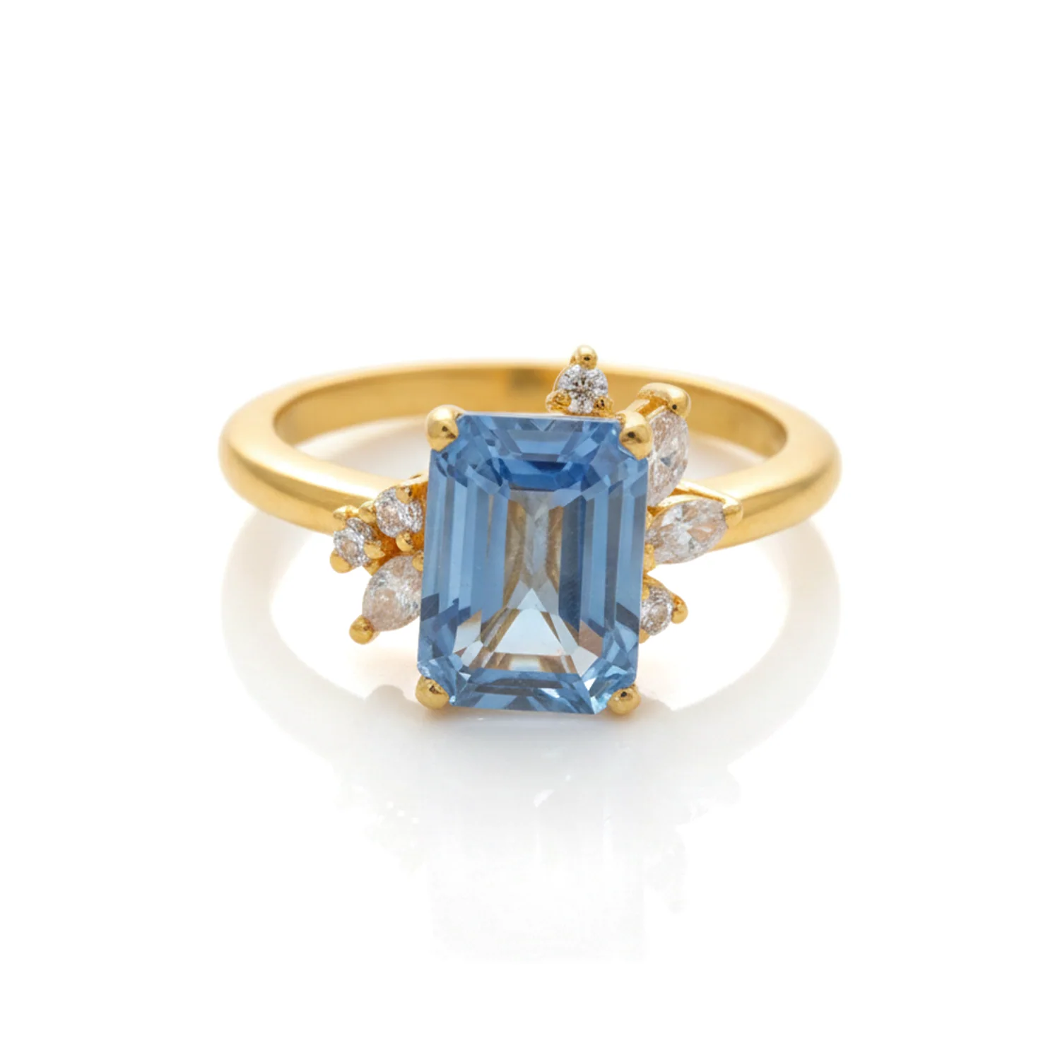 Blue Topaz Emerald-Cut Ring, view 1 — House of Mina