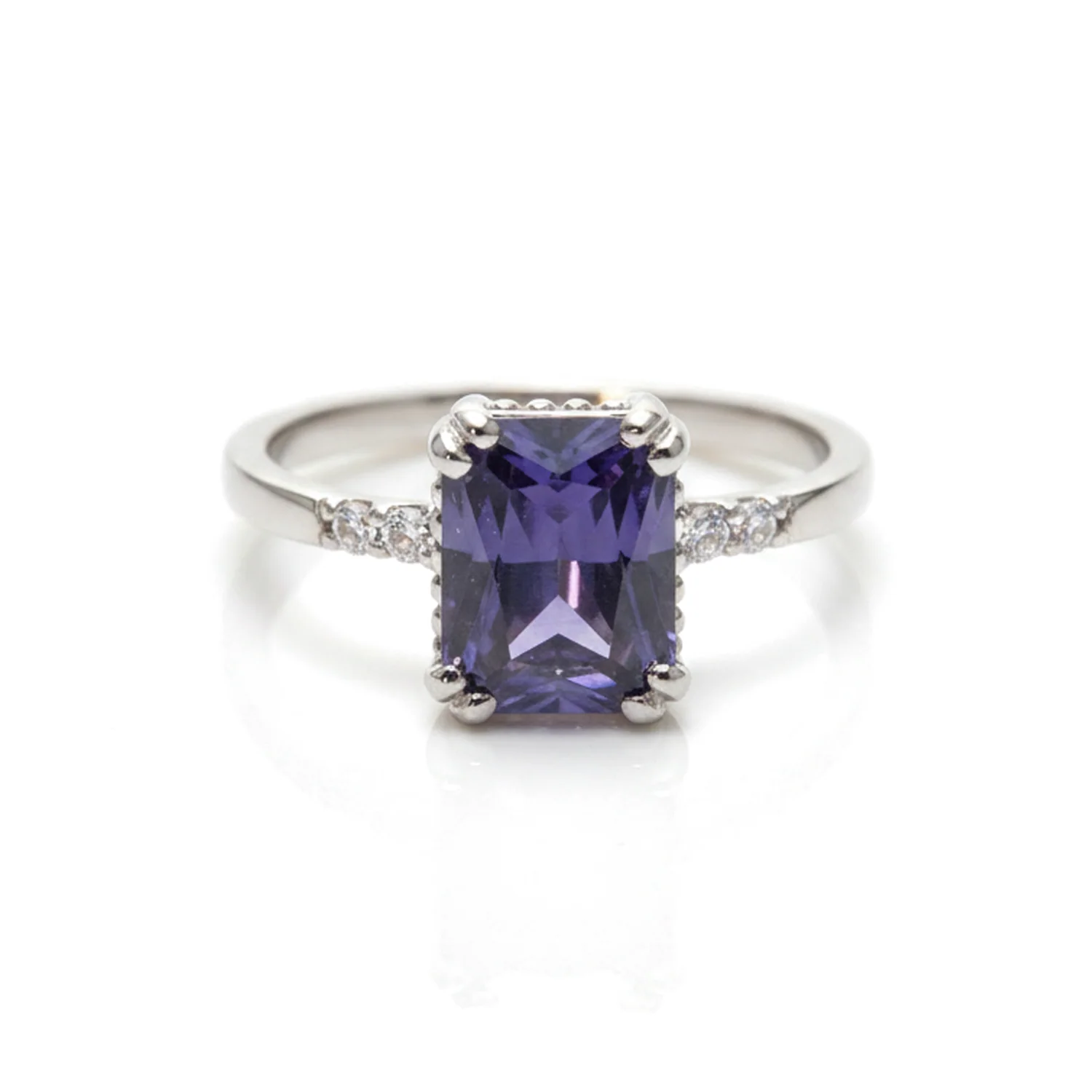 Violet Emerald-Cut Ring, view 1 — House of Mina